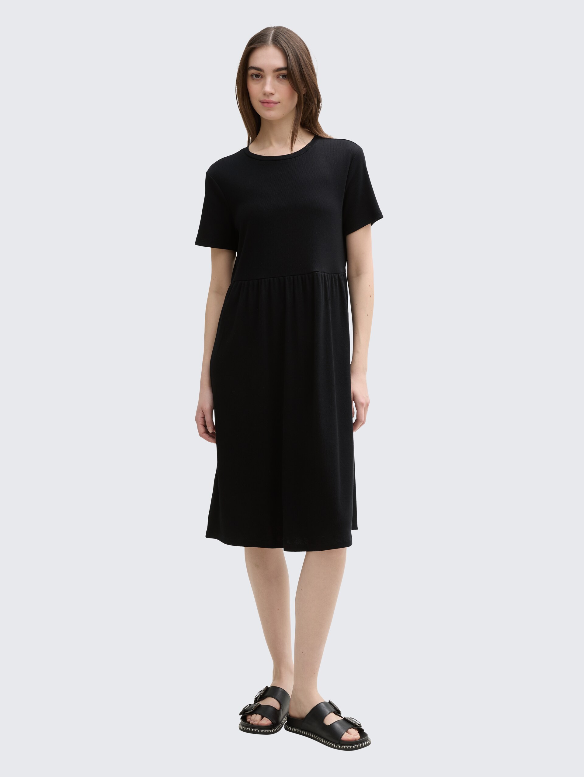 Jersey Midi-Kleid - deep black - Model-Vorderansicht