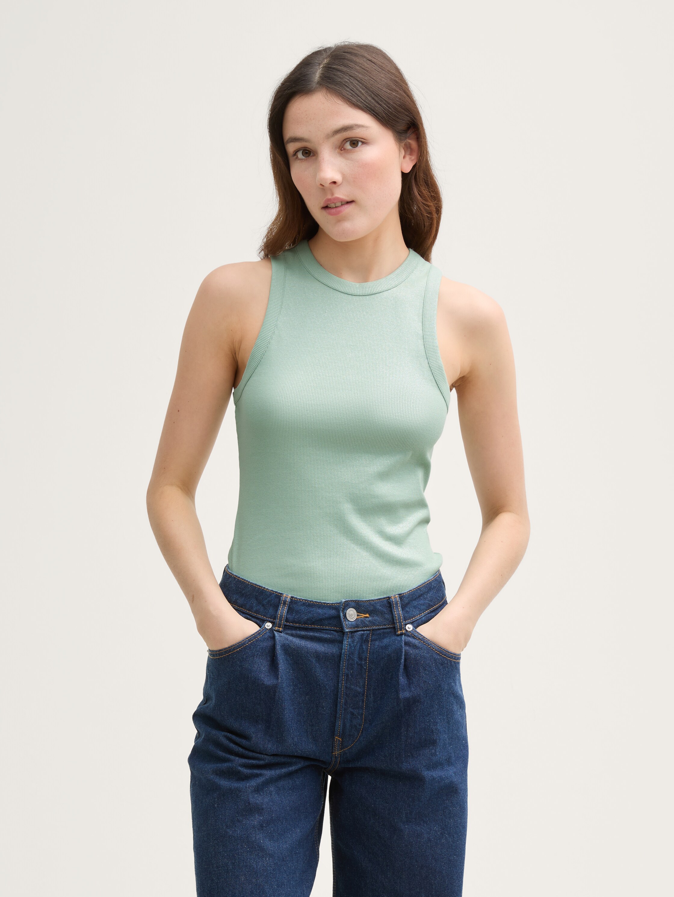 Coated Ripp Top mit Glitzer-Effekt - fresh_mint_green - 