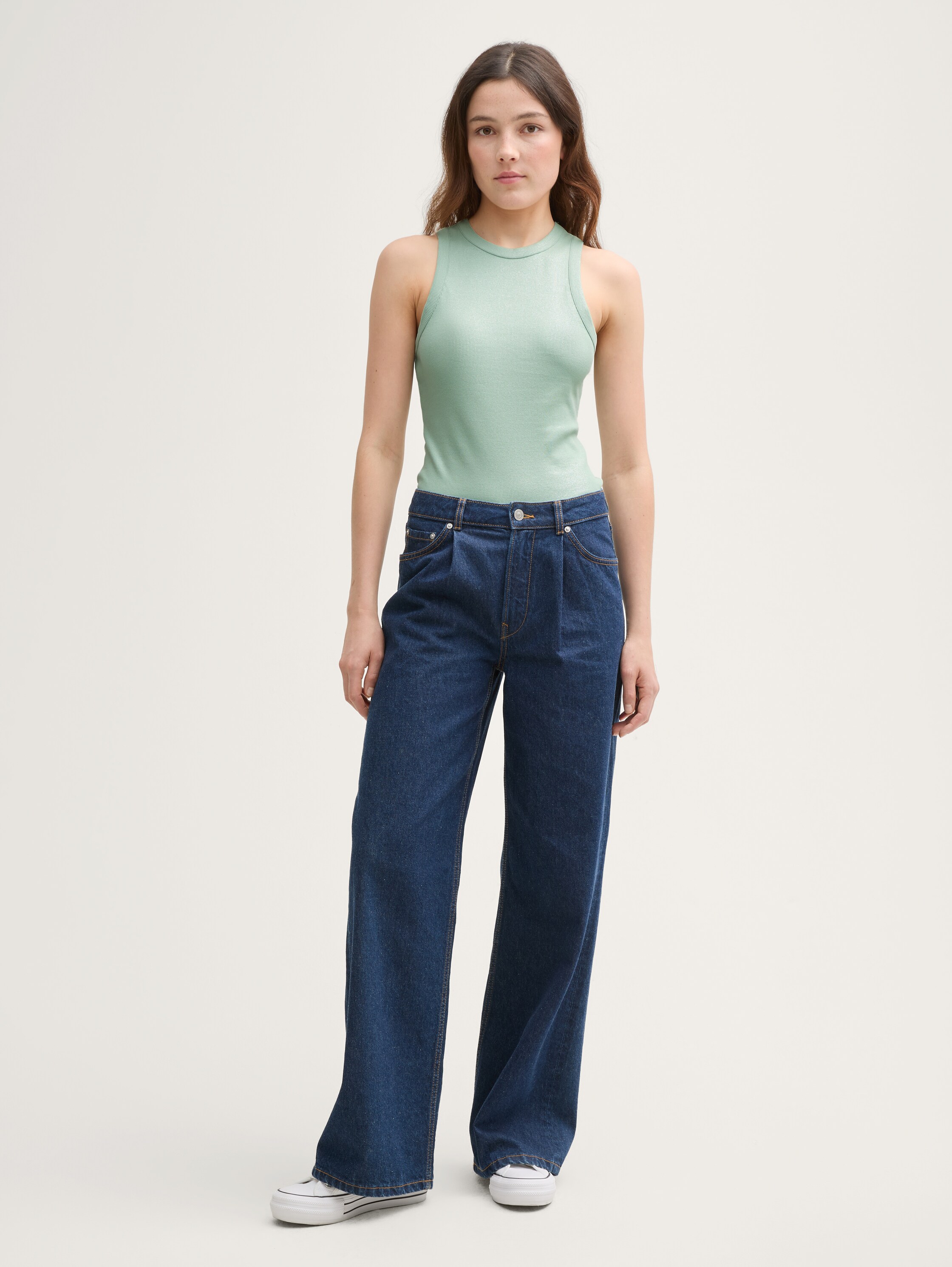 Coated Ripp Top mit Glitzer-Effekt - fresh_mint_green - 