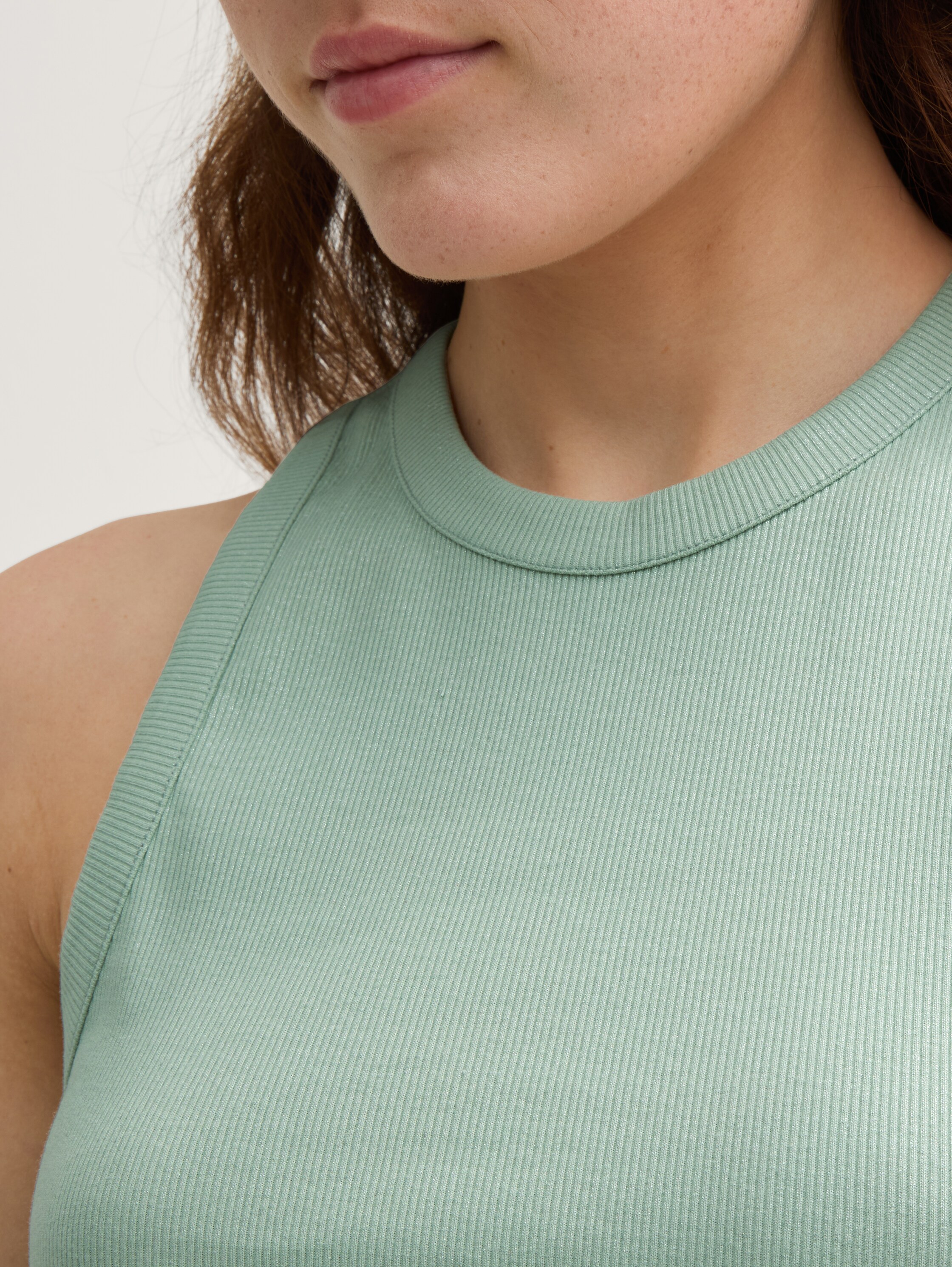 Coated Ripp Top mit Glitzer-Effekt - fresh_mint_green - 