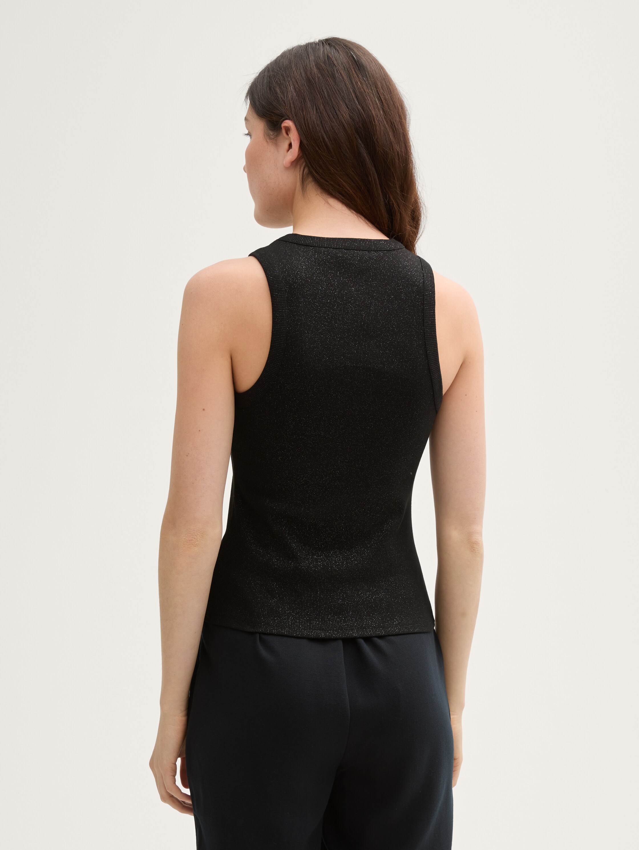 Coated Ripp Top mit Glitzer-Effekt - deep_black_1 - 