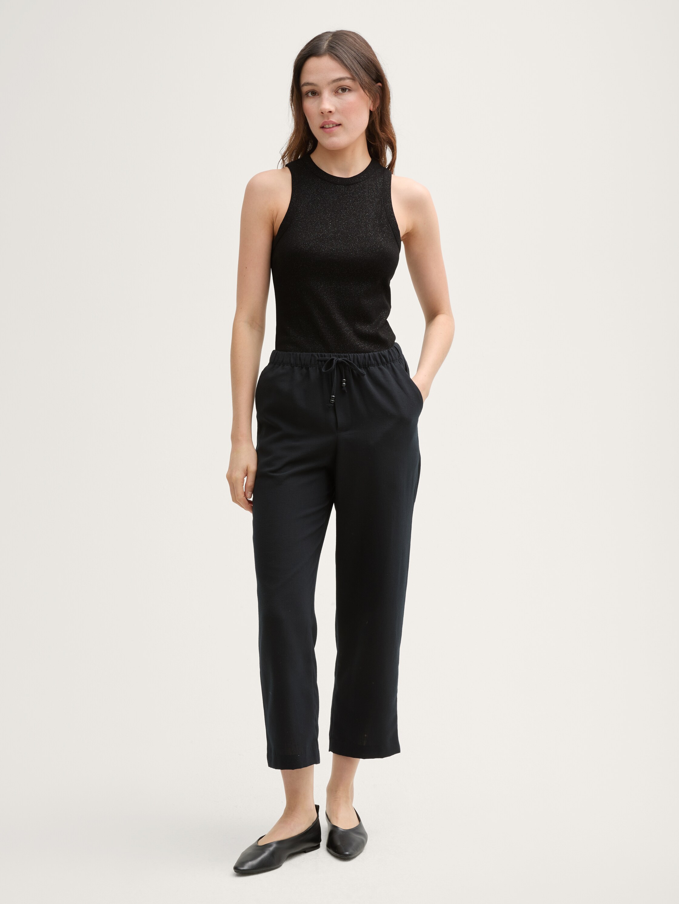 Coated Ripp Top mit Glitzer-Effekt - deep_black_1 - 