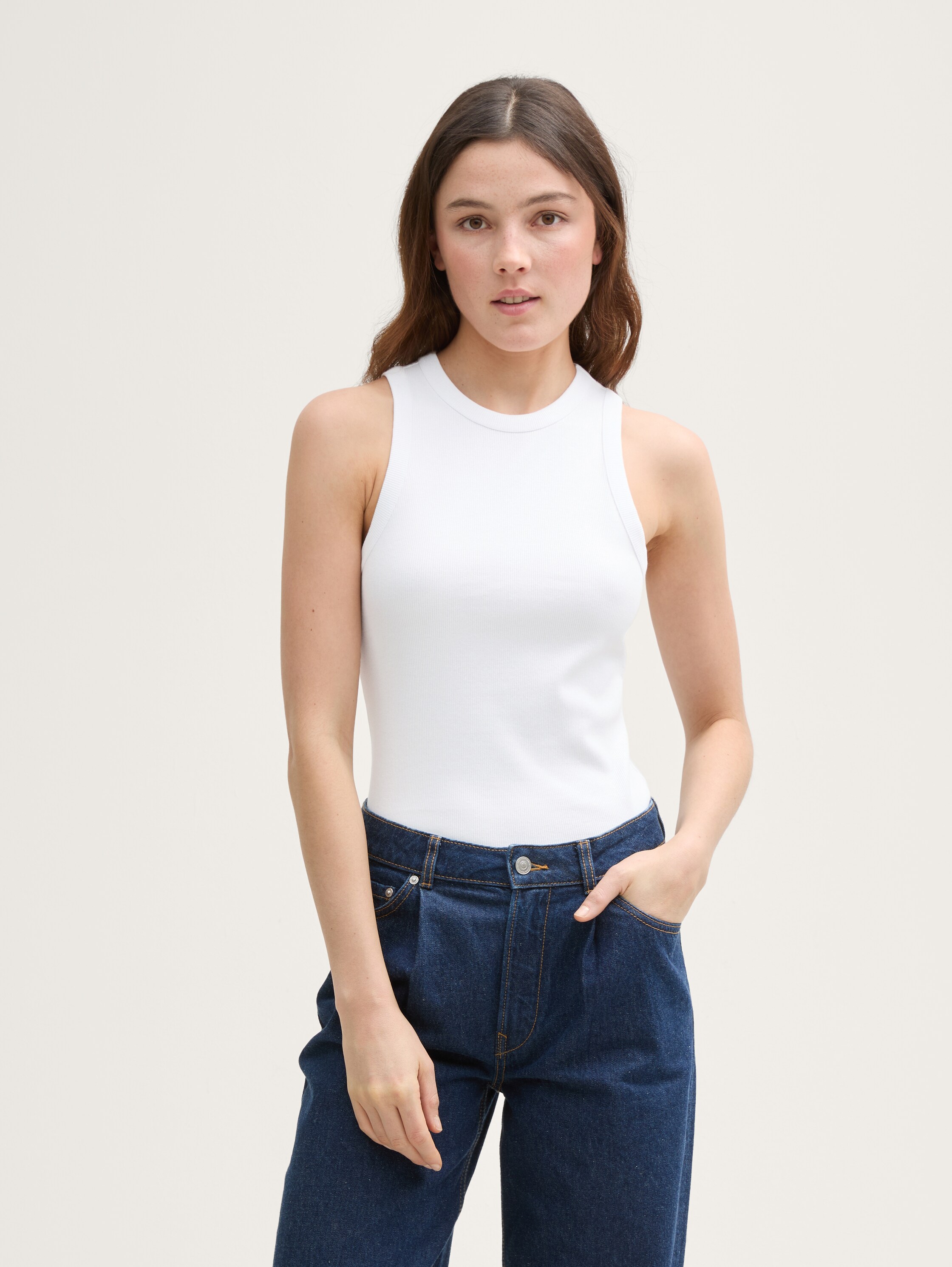 Coated Ripp Top mit Glitzer-Effekt - white - 