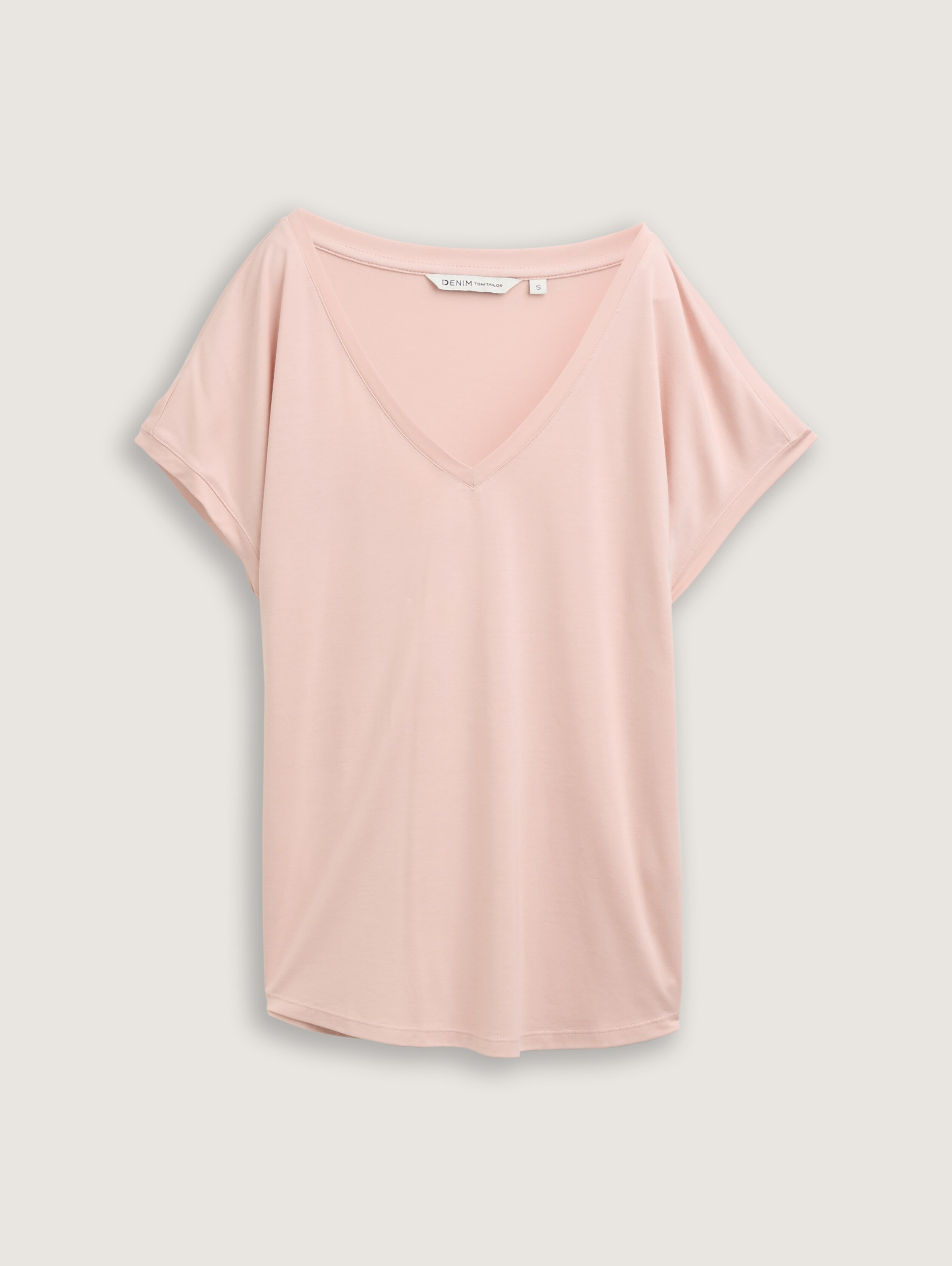 Loose Fit T-Shirt mit V-Ausschnitt - rose_smoke - 