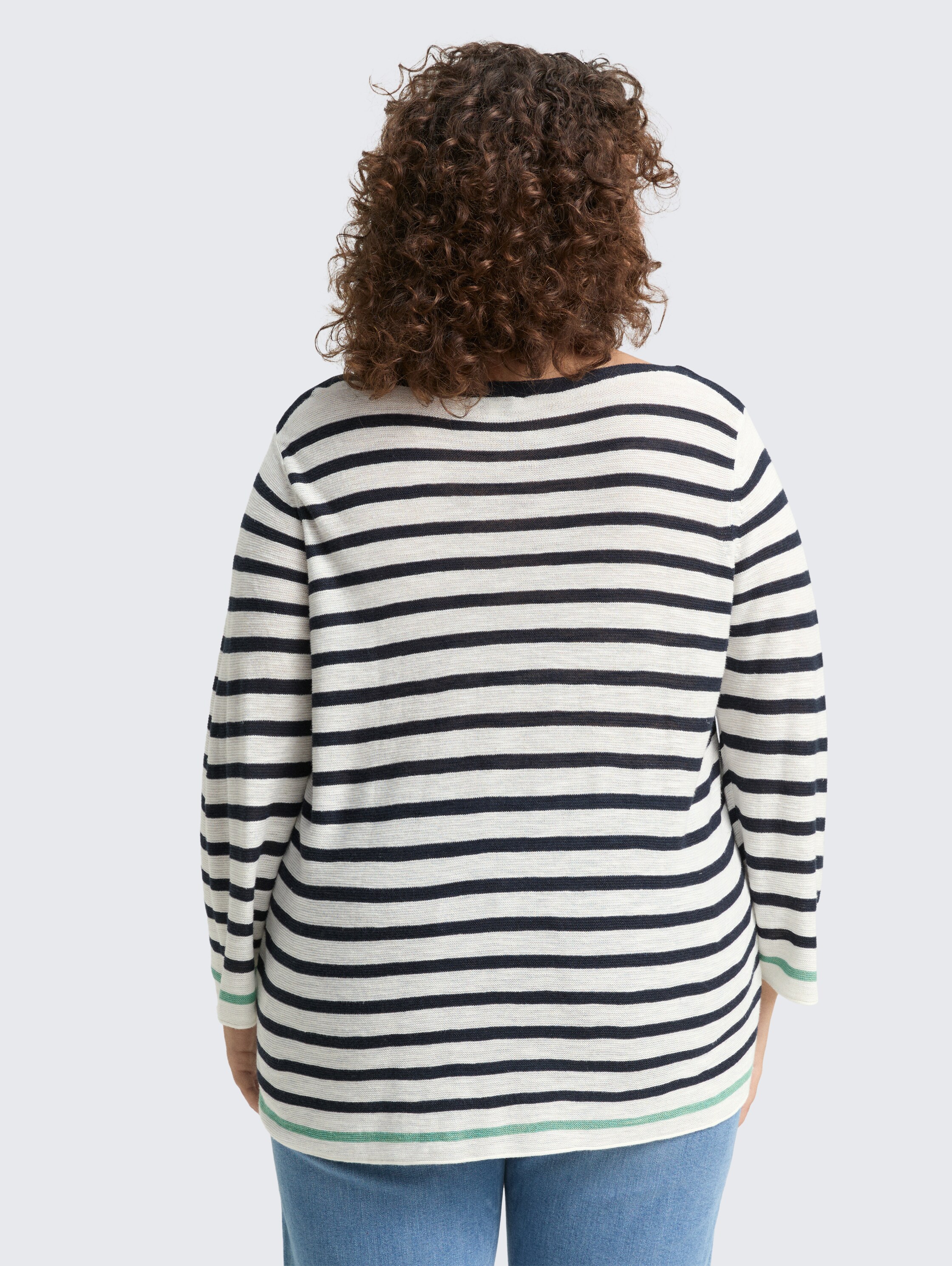 Plus Size - Strickpullover mit Streifenmuster - offwhite_green_navy_stripe - 