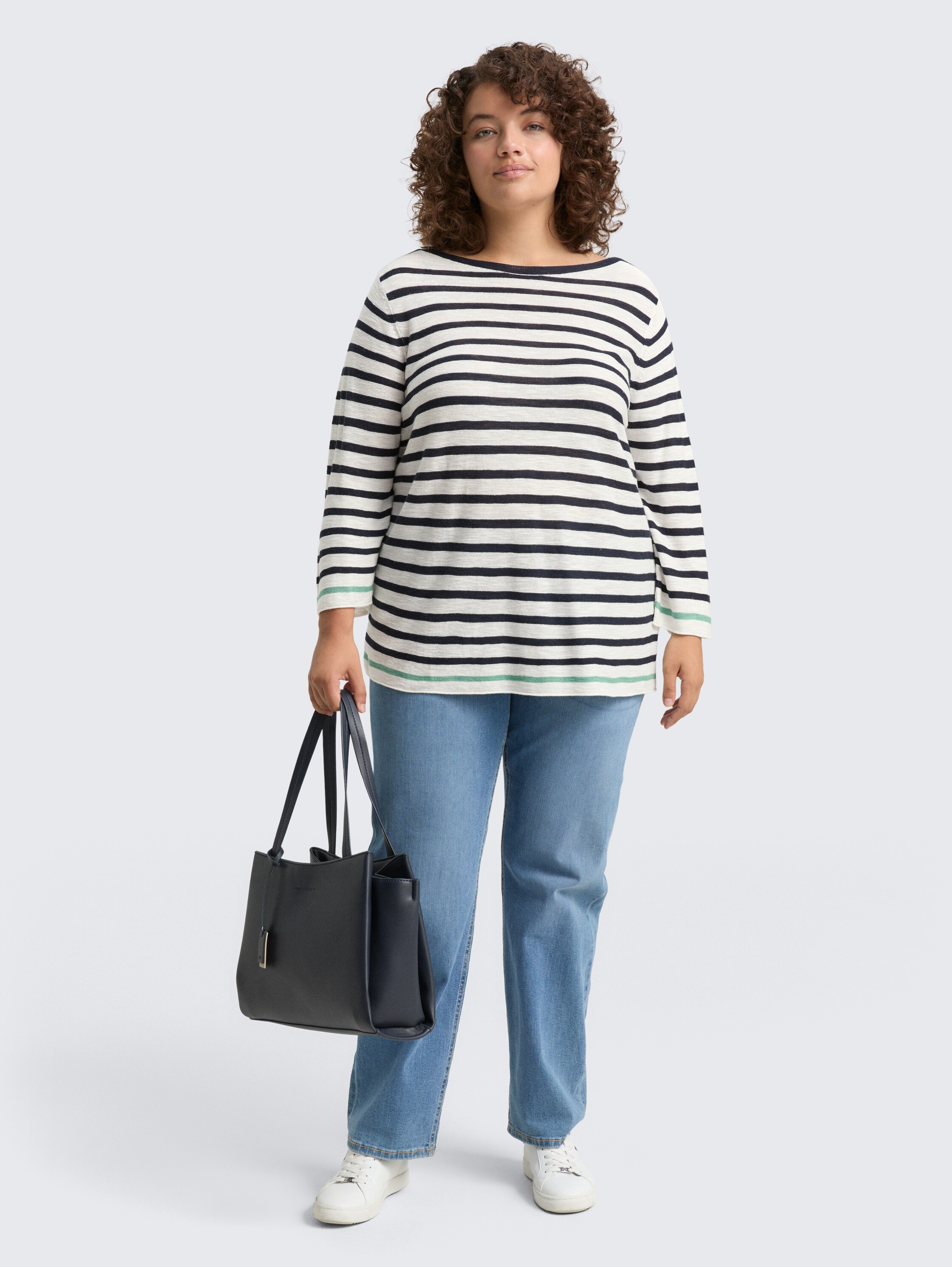 Plus Size - Strickpullover mit Streifenmuster - offwhite_green_navy_stripe - 