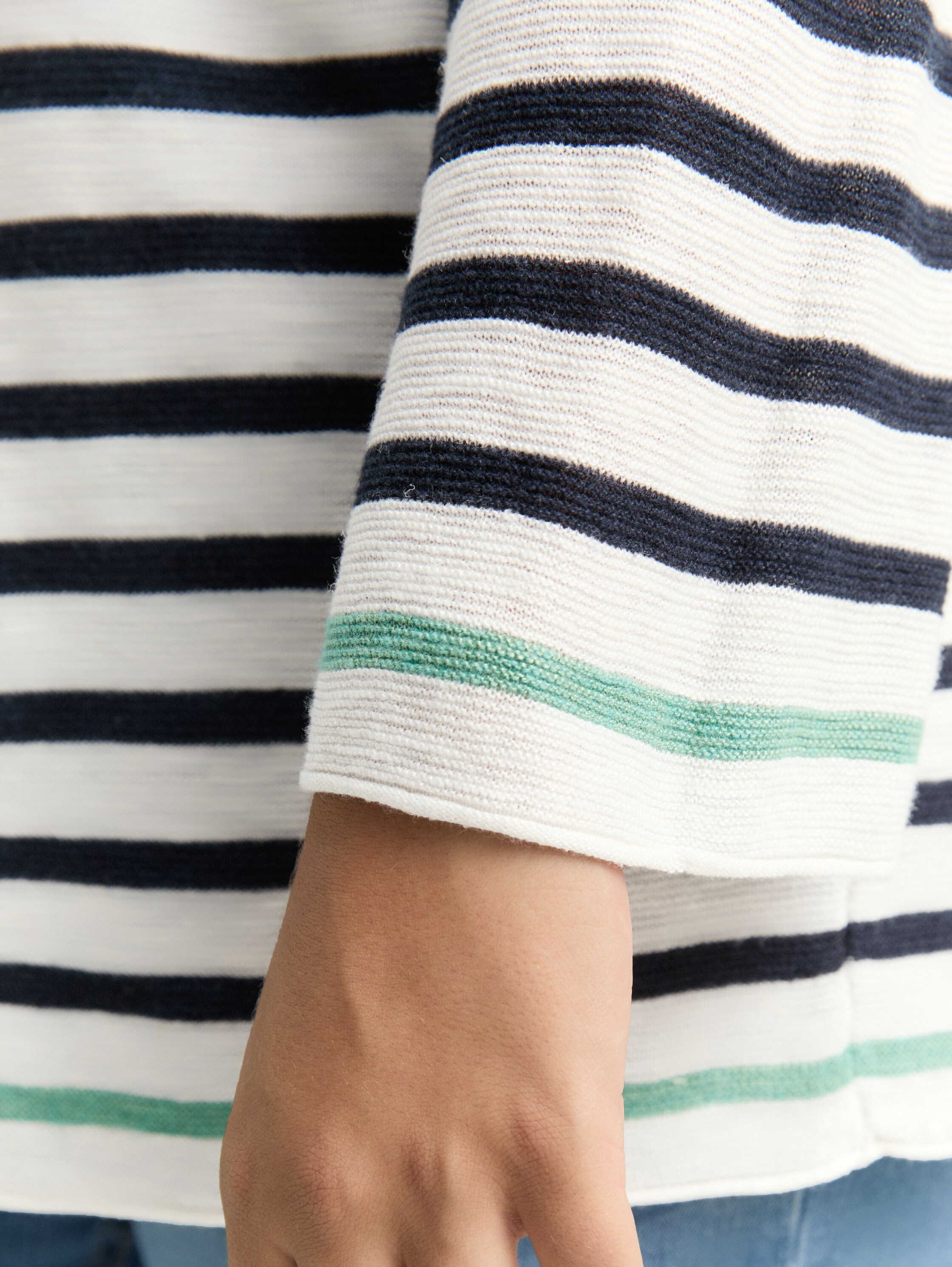 Plus Size - Strickpullover mit Streifenmuster - offwhite_green_navy_stripe - 