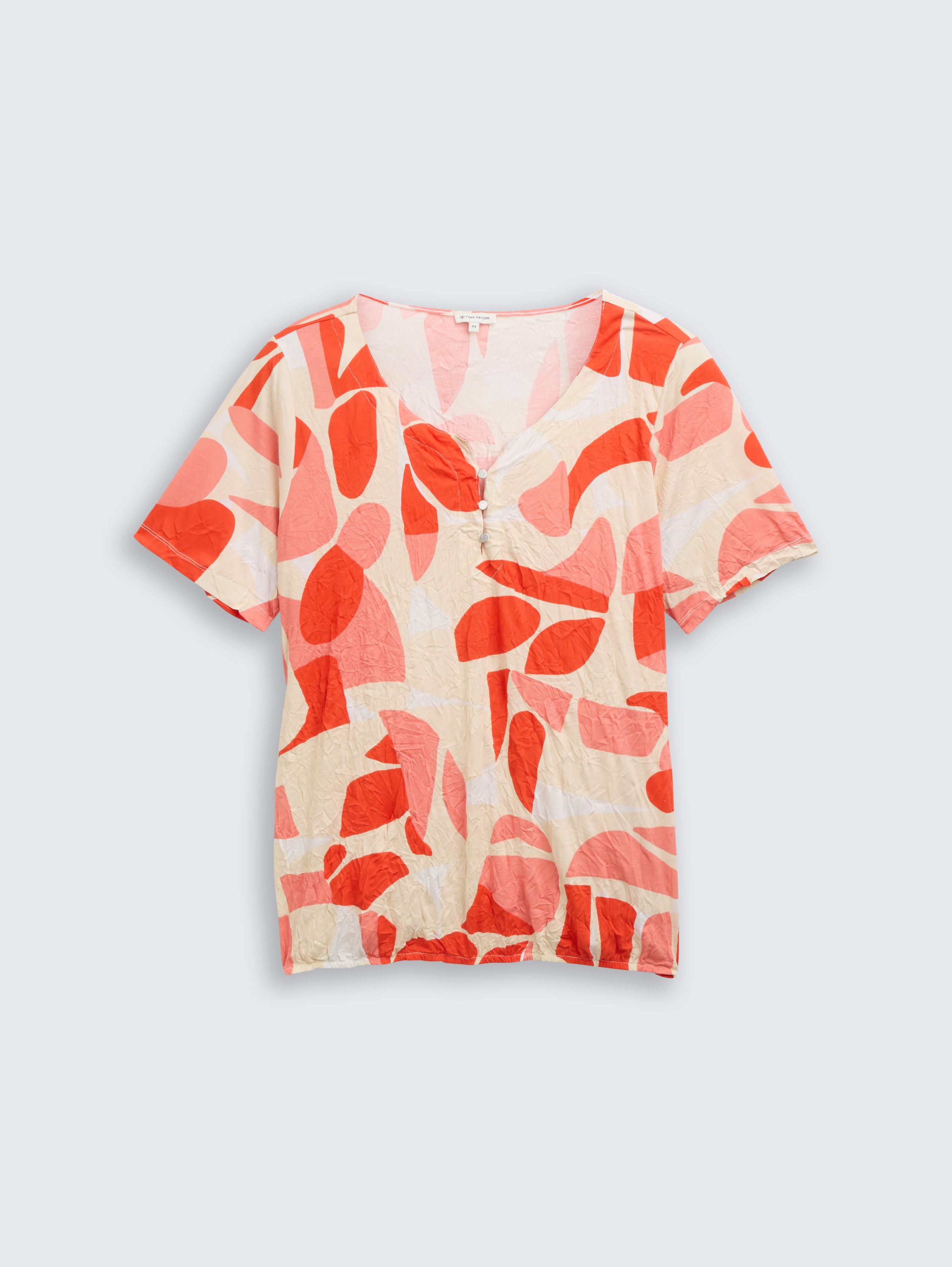 Plus Size - Crinkle T-Shirt mit Muster - red_dots_and_shapes_design - 