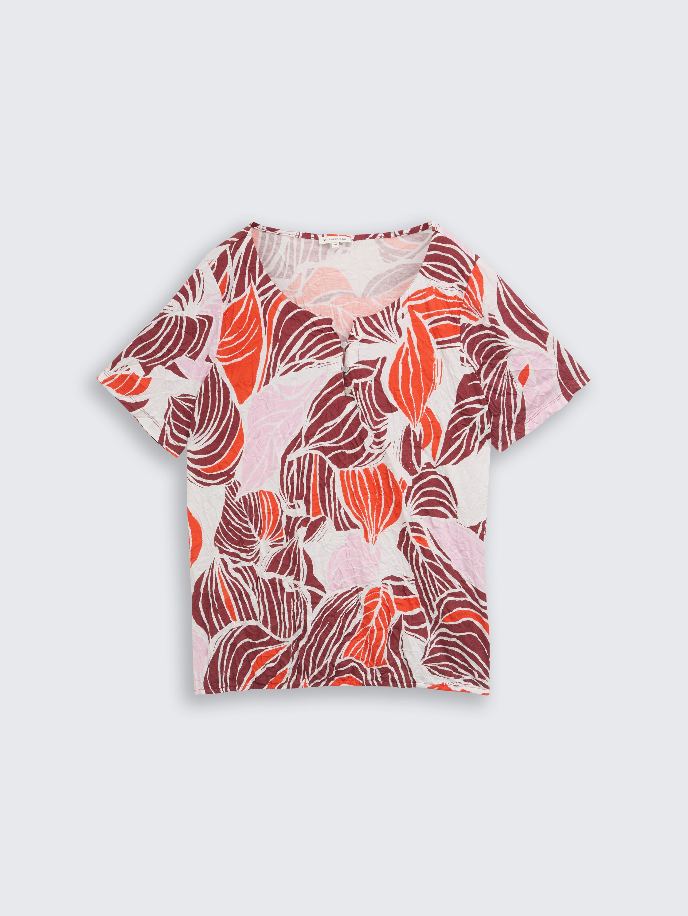 Plus Size - Crinkle T-Shirt mit Muster - red_cut_leaves_design - 