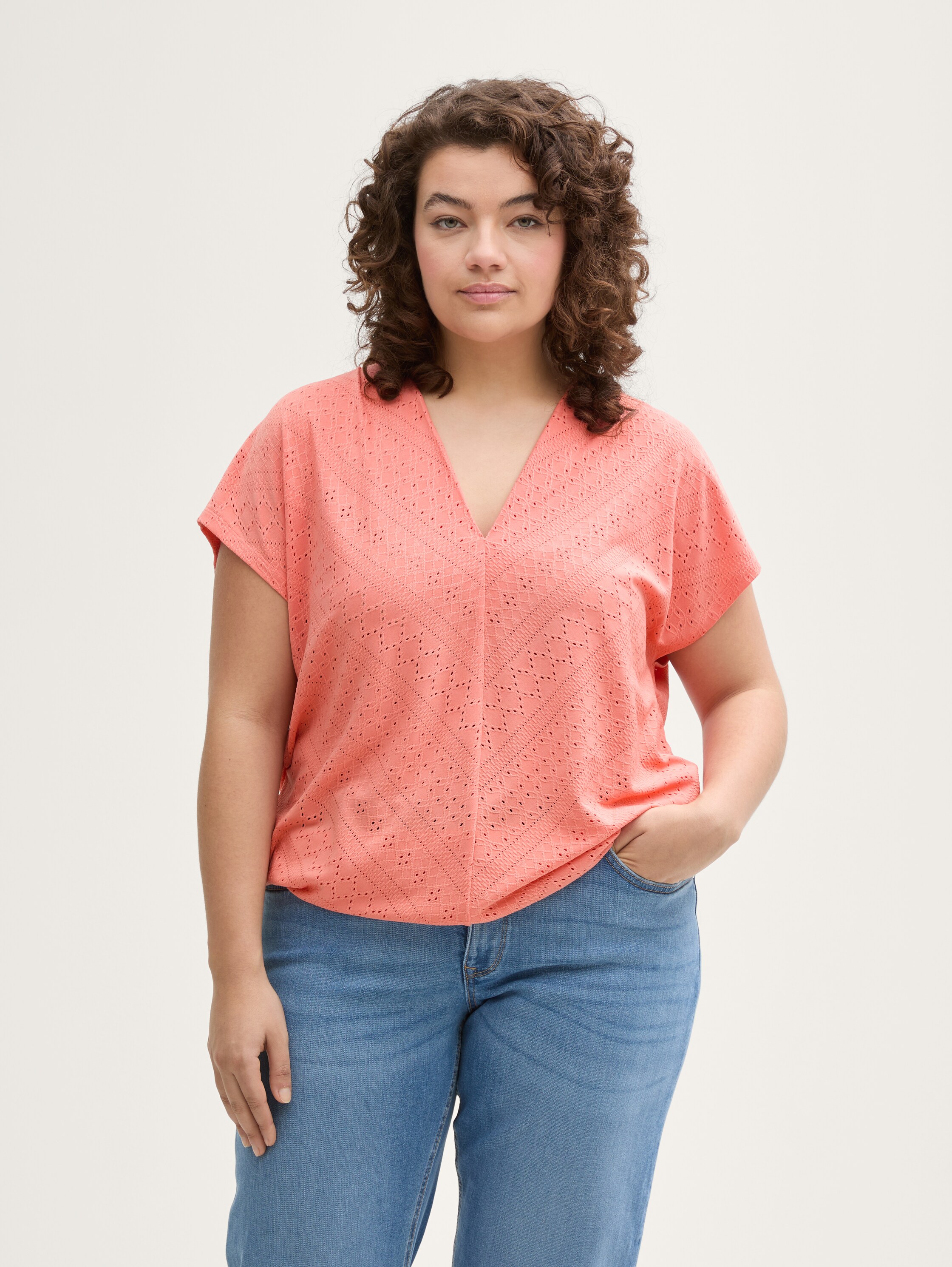 Plus Size - Loose Fit Ajour T-Shirt - rosewood_pink - 