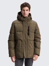 Cord Puffer-Jacke mit abnehmbarer Kapuze - smokey olive green - Model-Vorderansicht