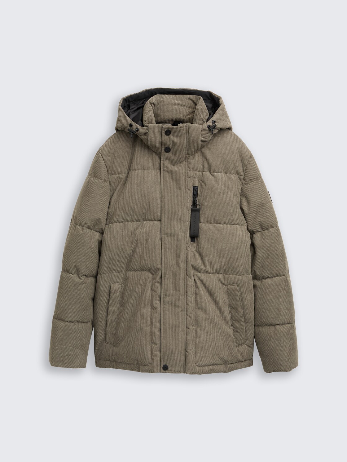 Cord Puffer-Jacke mit abnehmbarer Kapuze - smokey olive green - Vorder-Produkt-Ansicht