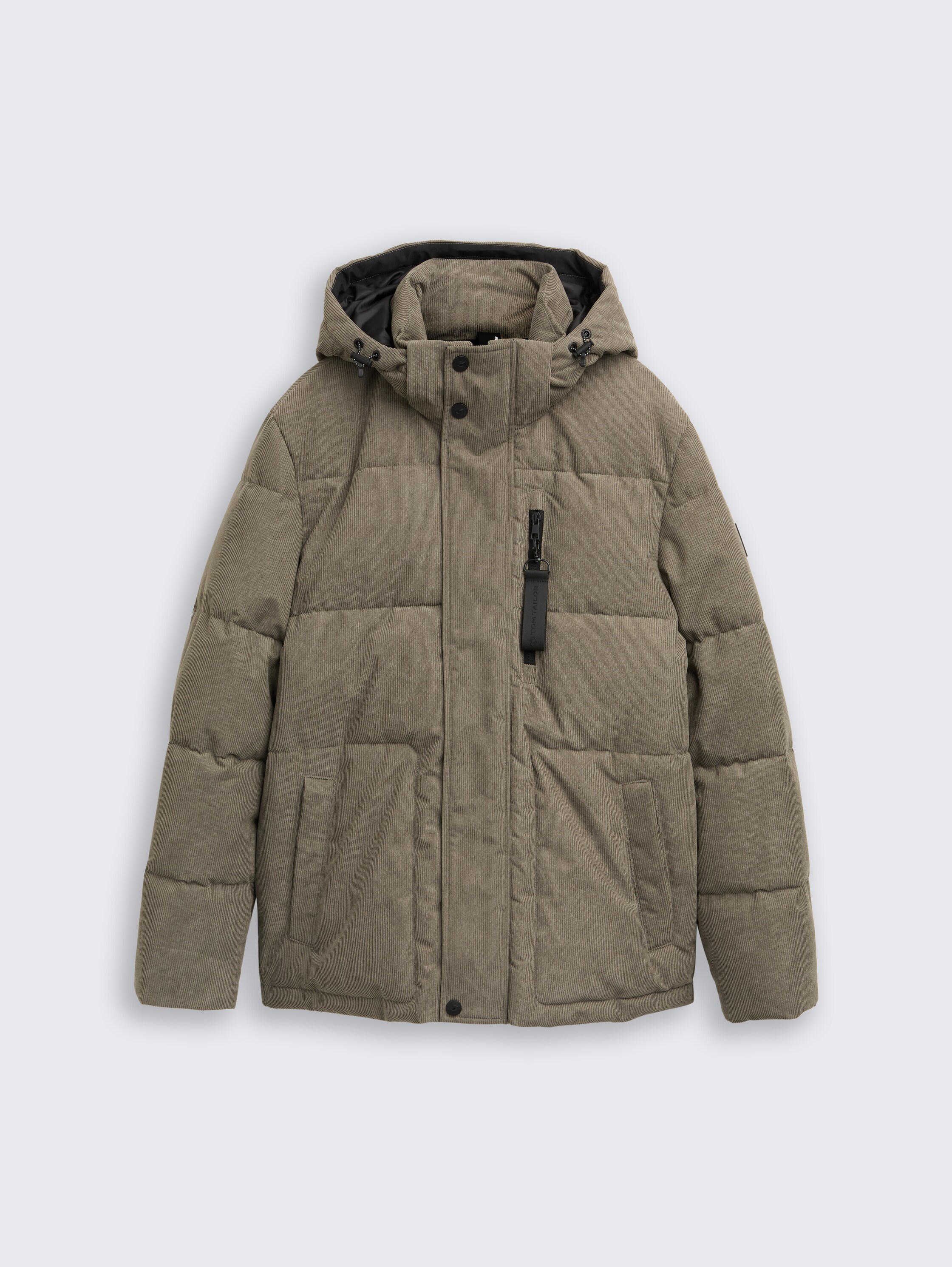 Cord Puffer-Jacke mit abnehmbarer Kapuze - grün - Vorder-Produkt-Ansicht