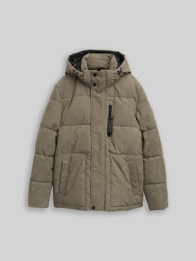 Corduroy pufferjas met afneembare capuchon door Men, smokey olive green