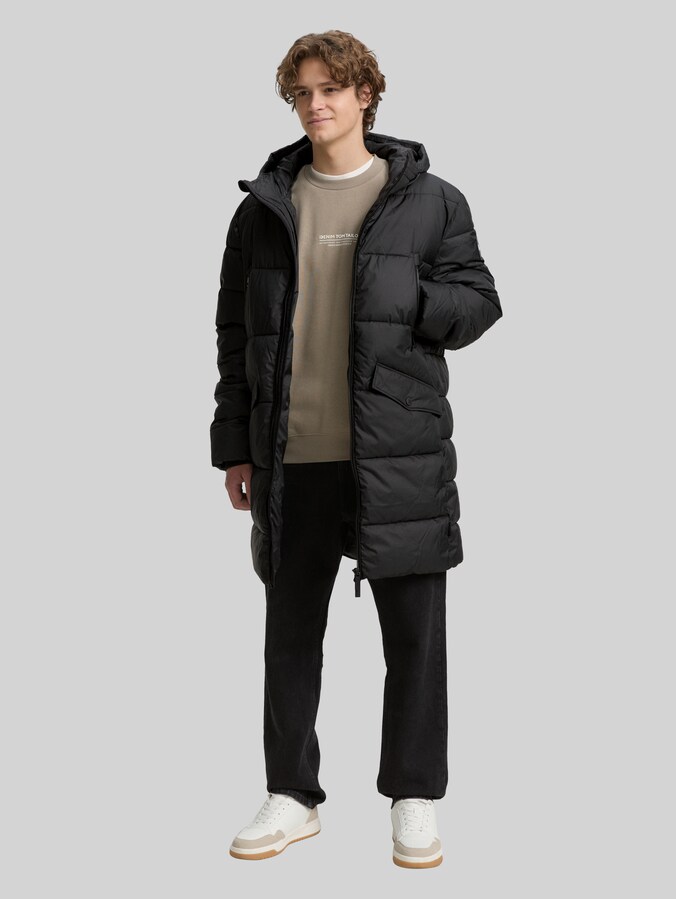 Puffer parka with hood by Men, Black