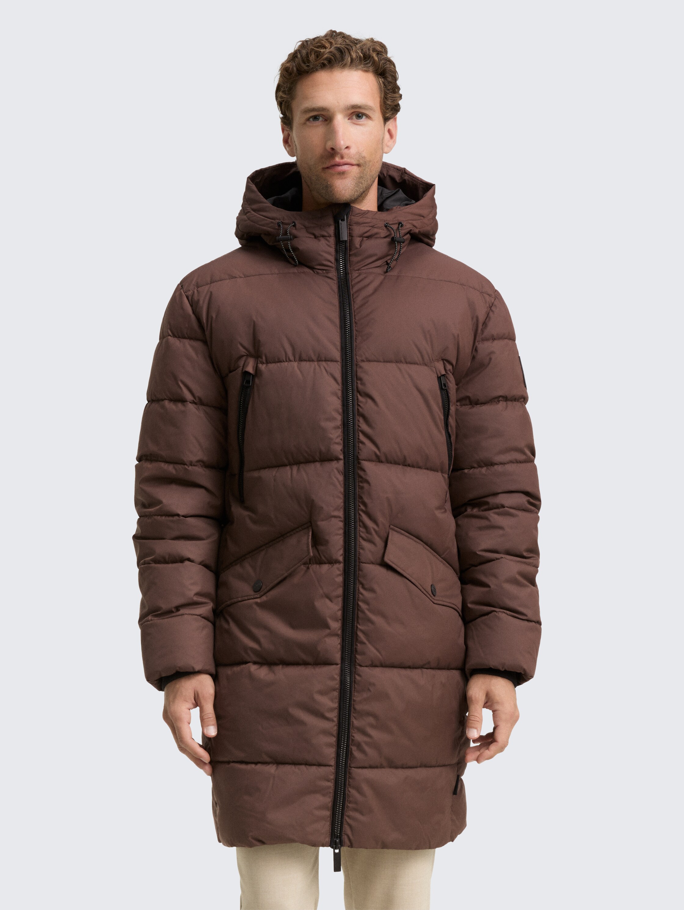 Puffer parka with hood - bag_brown - 