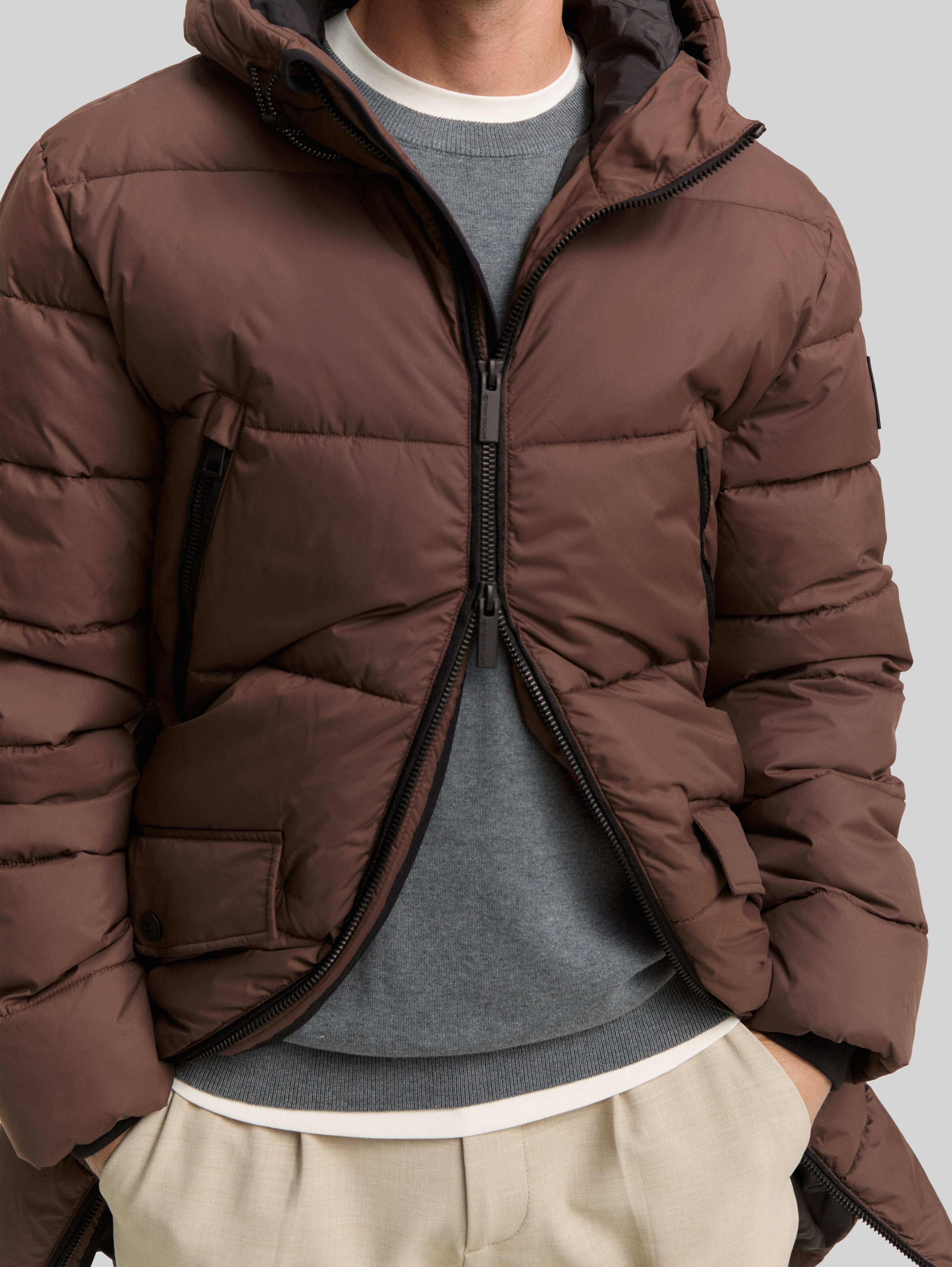 Puffer parka with hood in brown by Tom Tailor