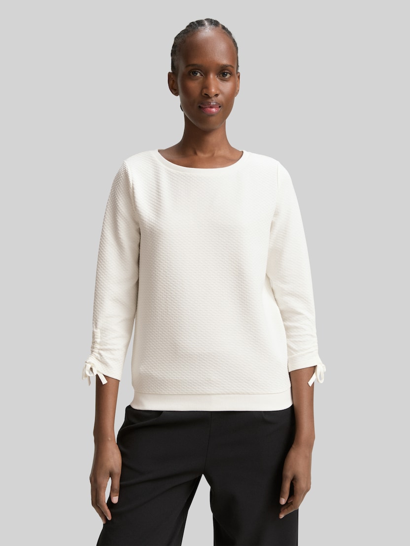 Slim-fit sweatshirt with gathered sleeves by Denim Female, off white