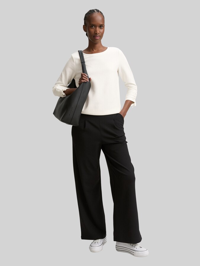 Slim-fit sweatshirt with gathered sleeves by Denim Female, off white