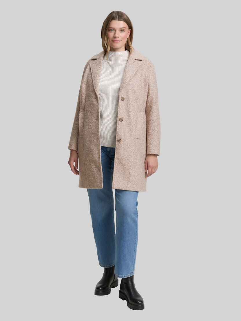 Plus Size - Bouclé Mantel mit Reverskragen von Women Plus Size, boucle beige melange