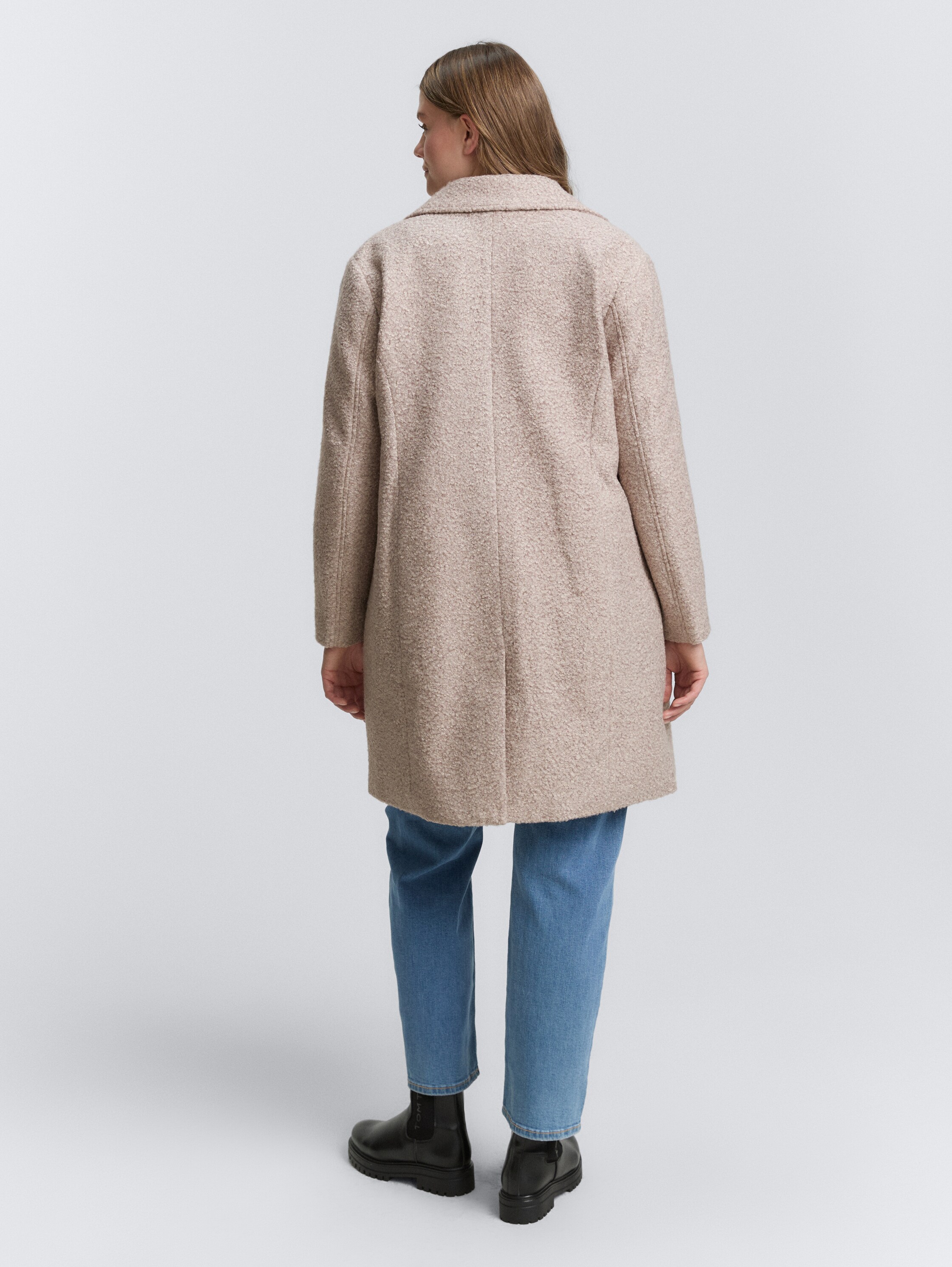 Plus Size - Bouclé Mantel mit Reverskragen - boucle_beige_melange - 