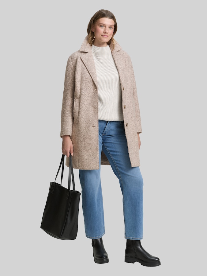 Plus Size - Bouclé Mantel mit Reverskragen von Women Plus Size, boucle beige melange