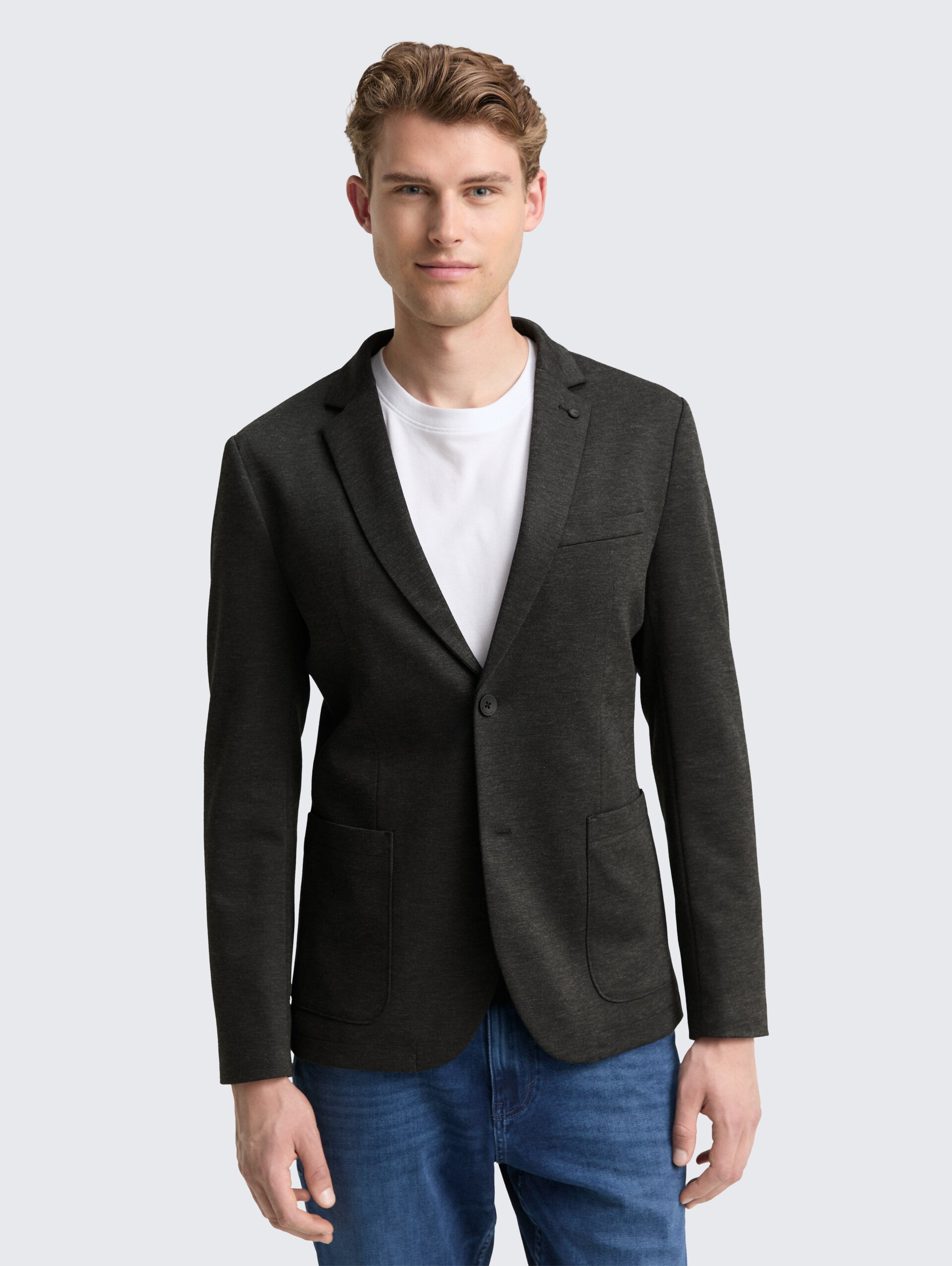 Regular Fit Piqué Sakko - black dark melange