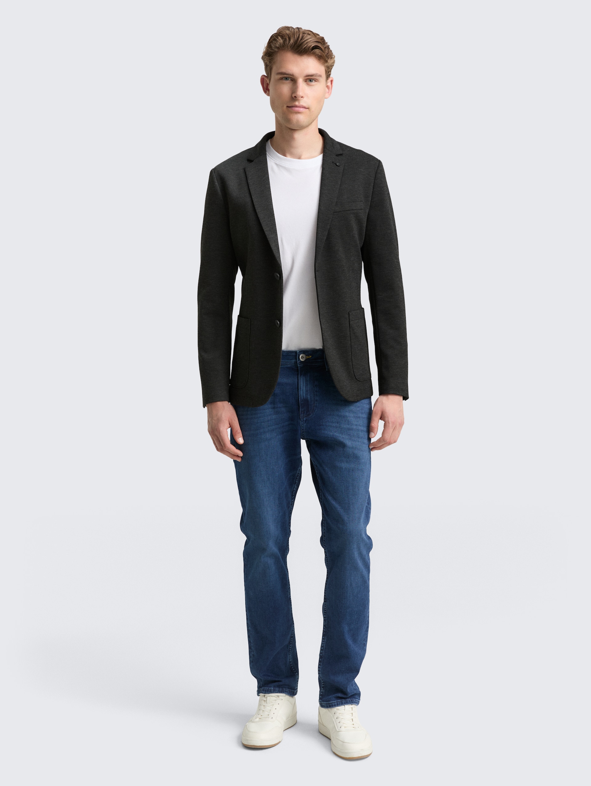 Regular Fit Piqué Sakko - black dark melange
