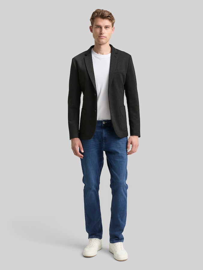 Regular fit piqué colbert door Men, black dark melange
