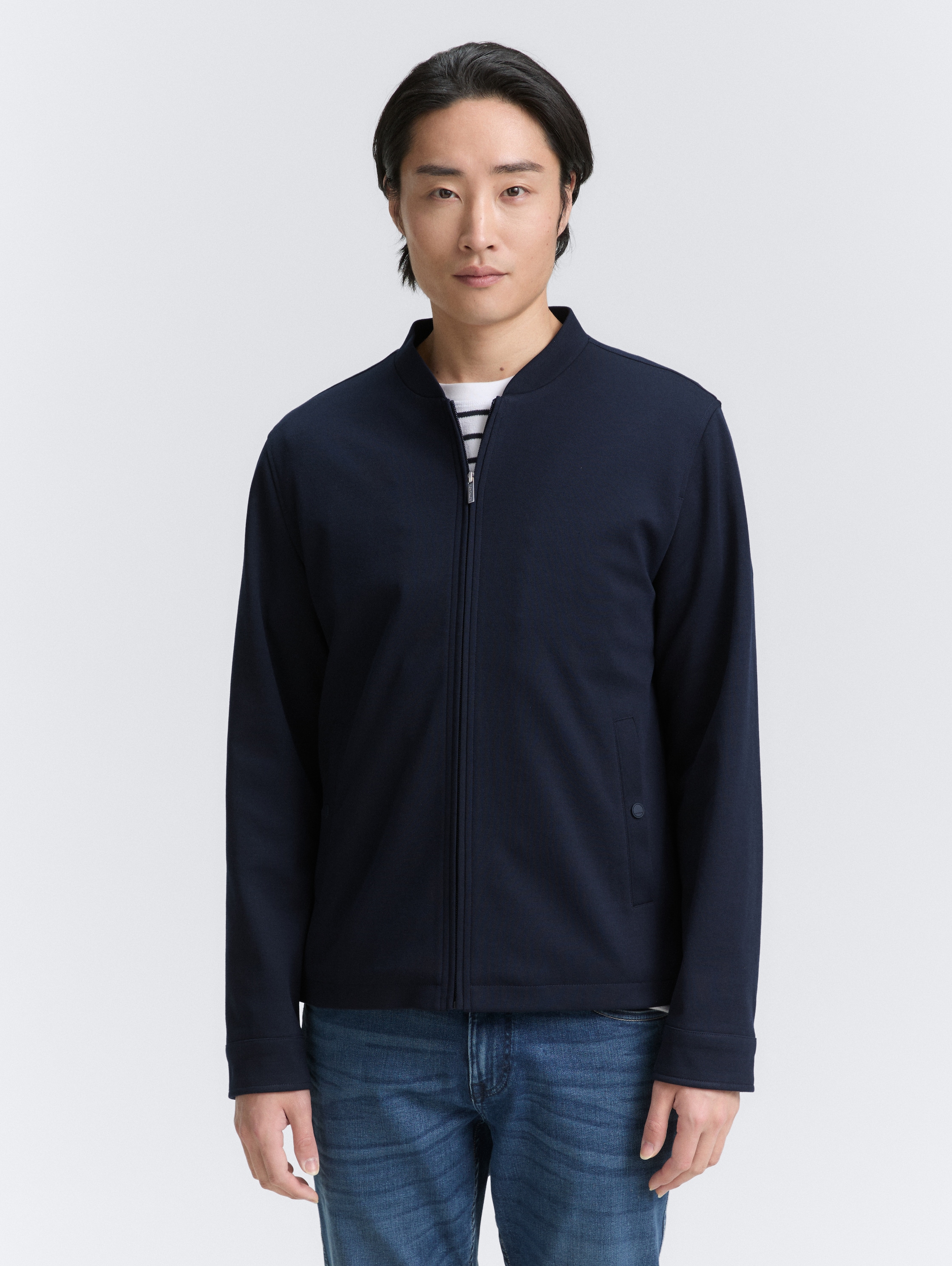 Piqué Blouson Jacke mit Bomberkragen - sky_captain_blue_1 - 