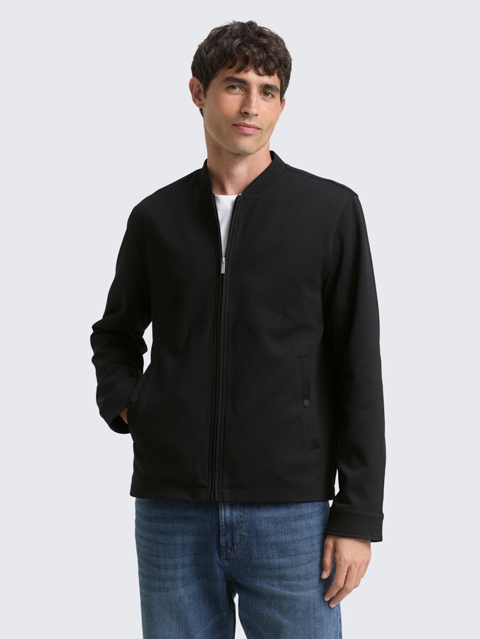 Piqué blouson Jasje met bomberkraag door Men, Black
