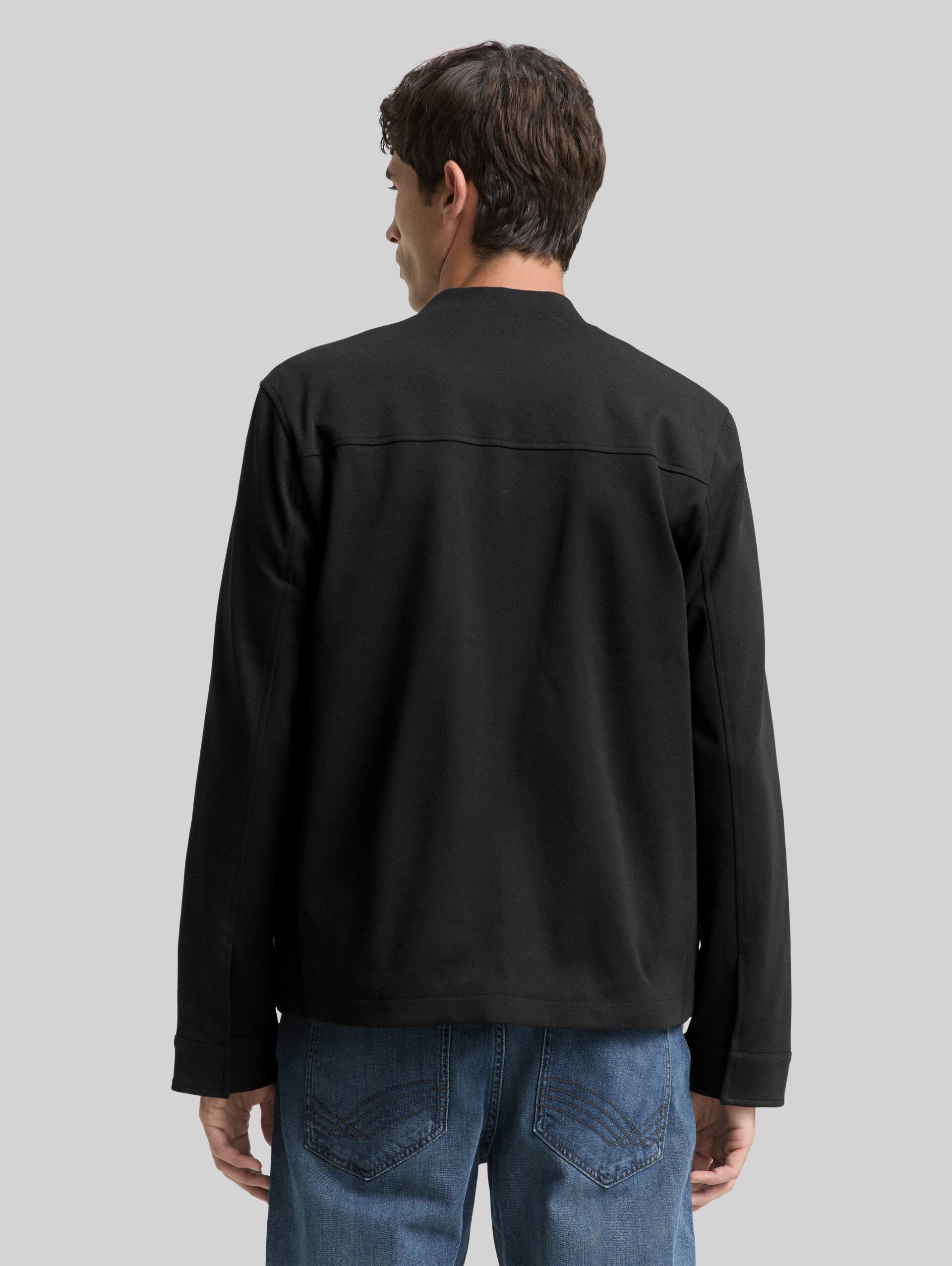 Piqué blouson jacket with bomber collar - Black