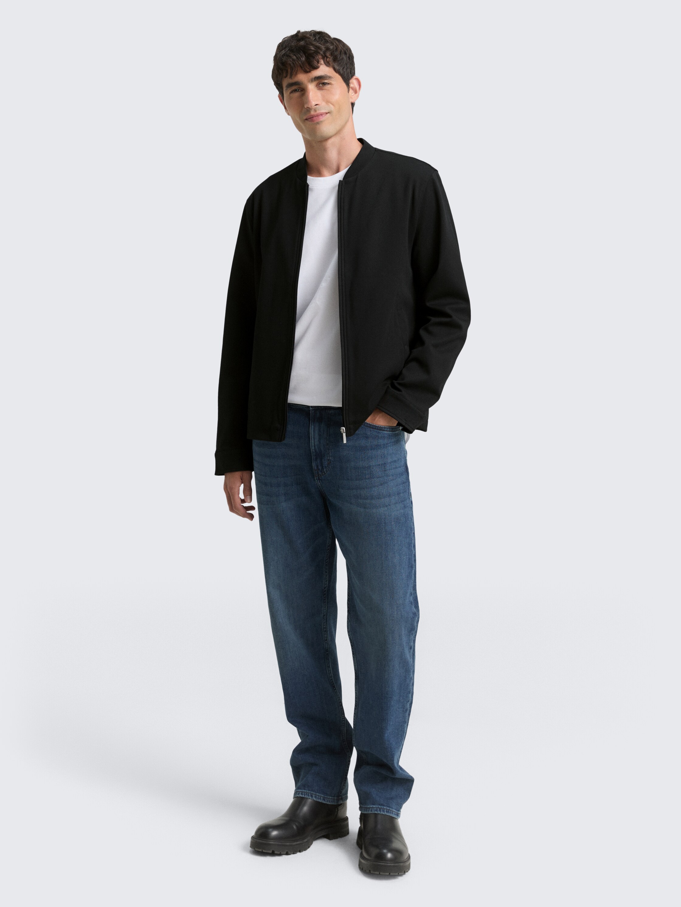 Piqué Blouson Jacke mit Bomberkragen - black - 