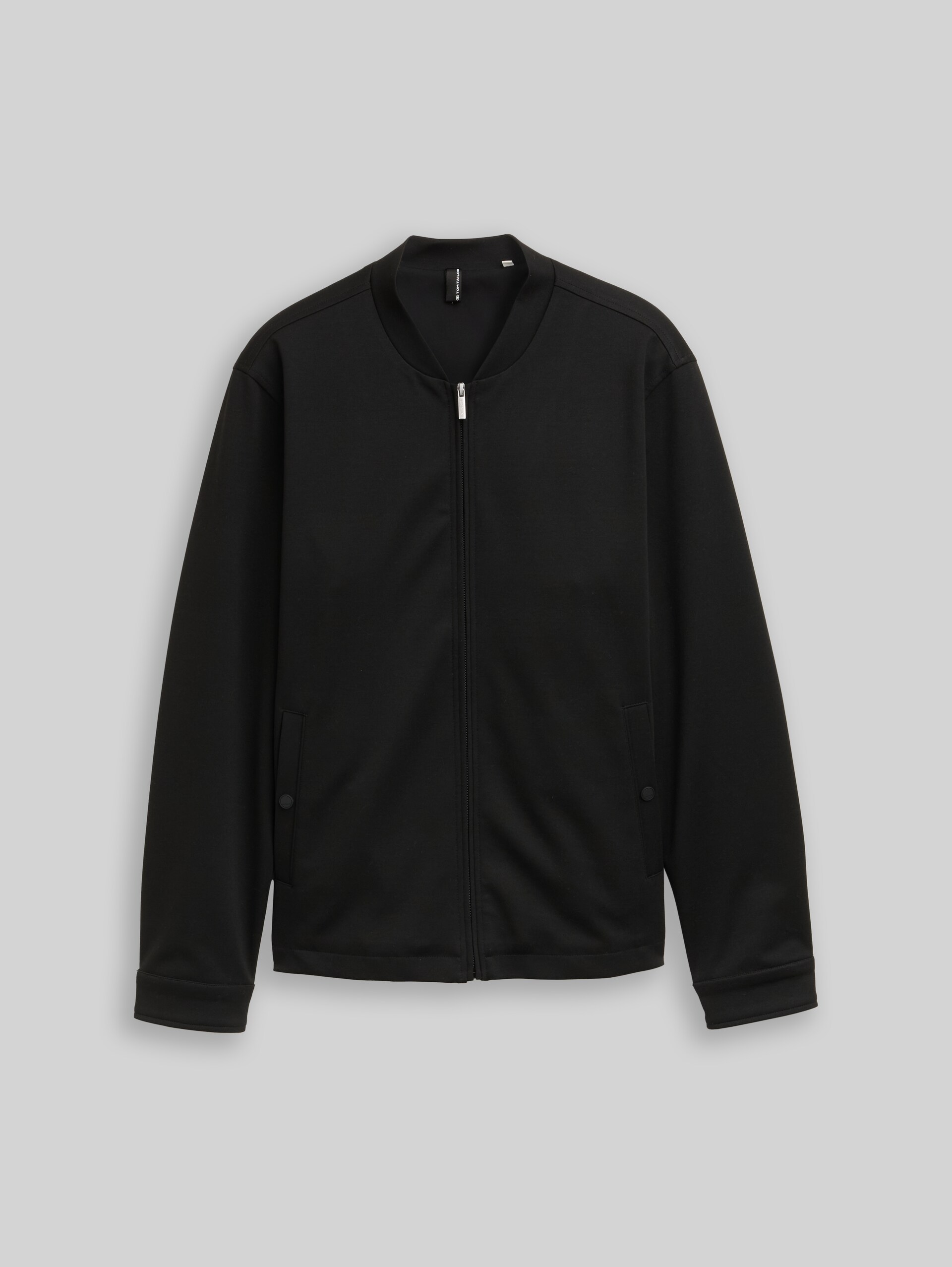Piqué blouson jacket with bomber collar - Black