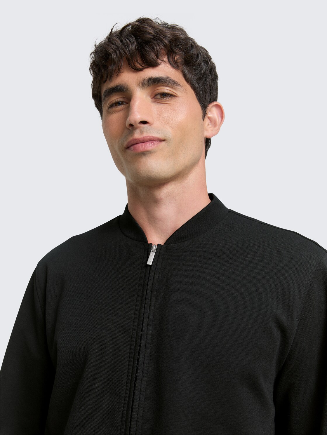 Piqué Blouson Jacke mit Bomberkragen - Black