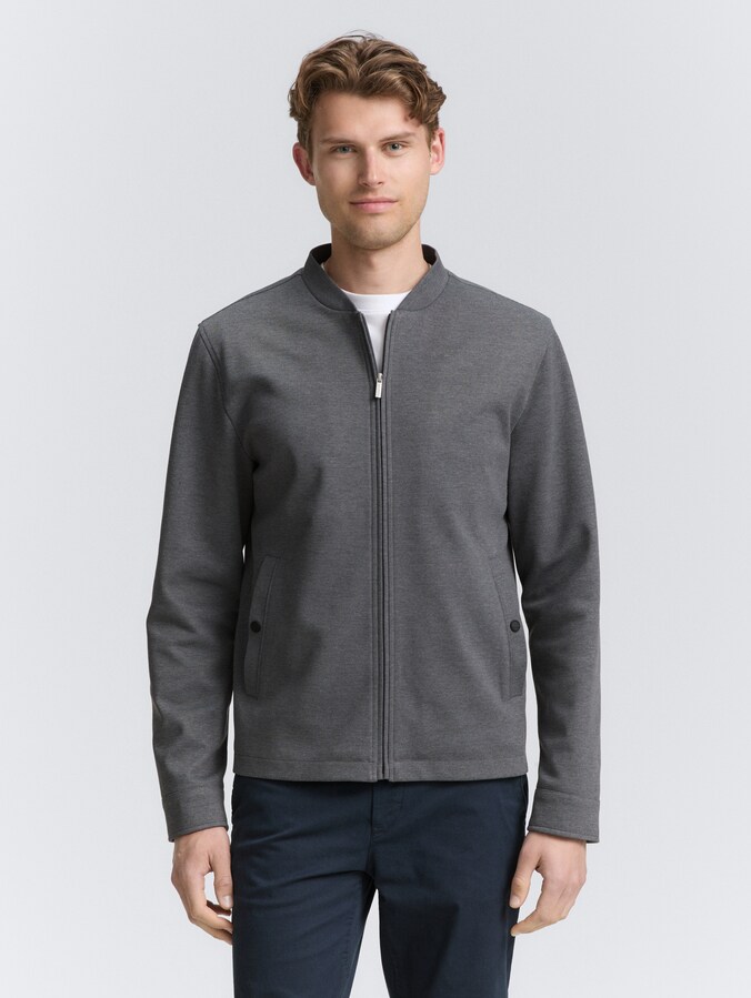 Piqué blouson Jasje met bomberkraag door Men, classic dark grey melange