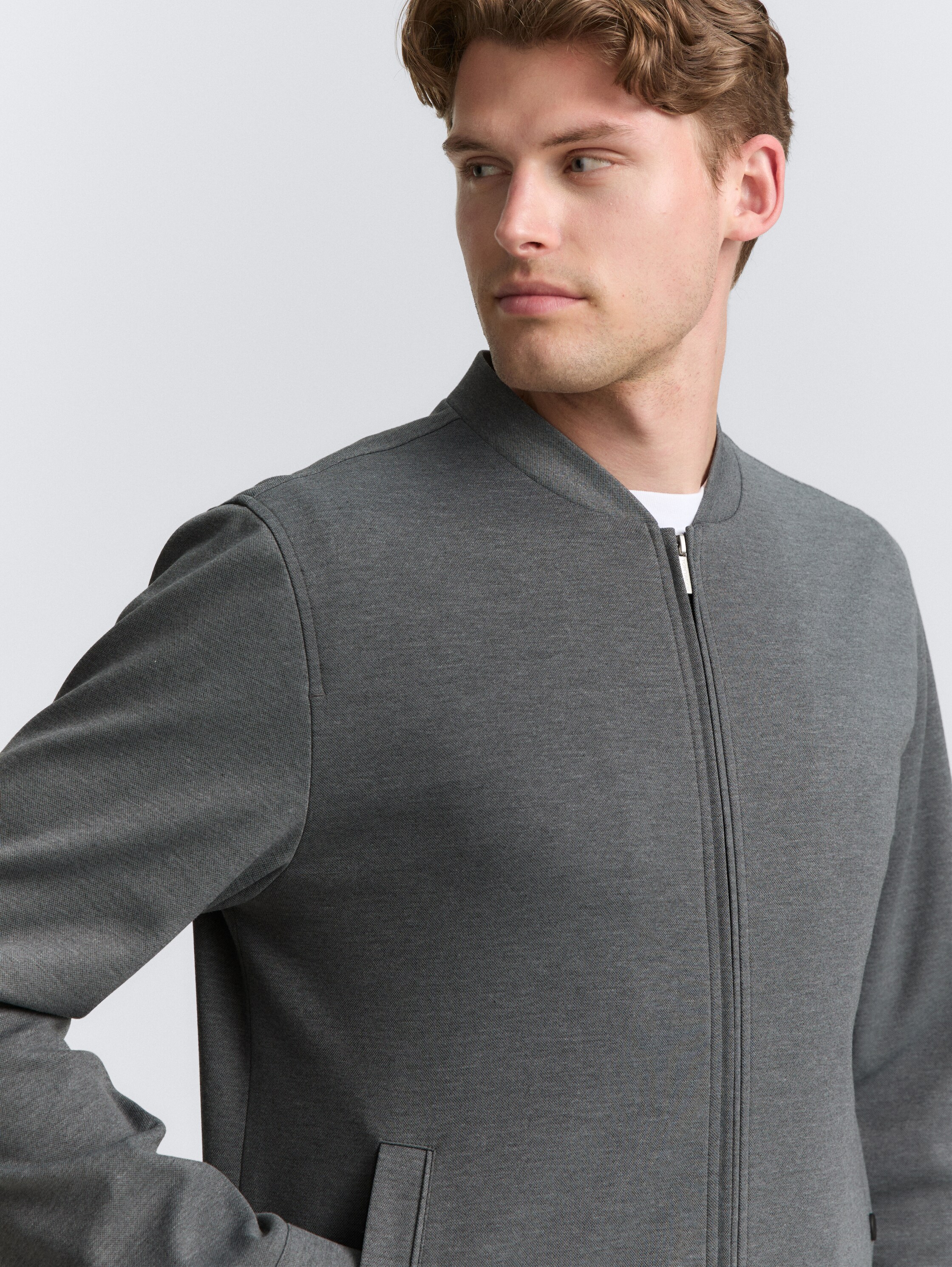Piqué blouson Jasje met bomberkraag - classic_dark_grey_melange - 