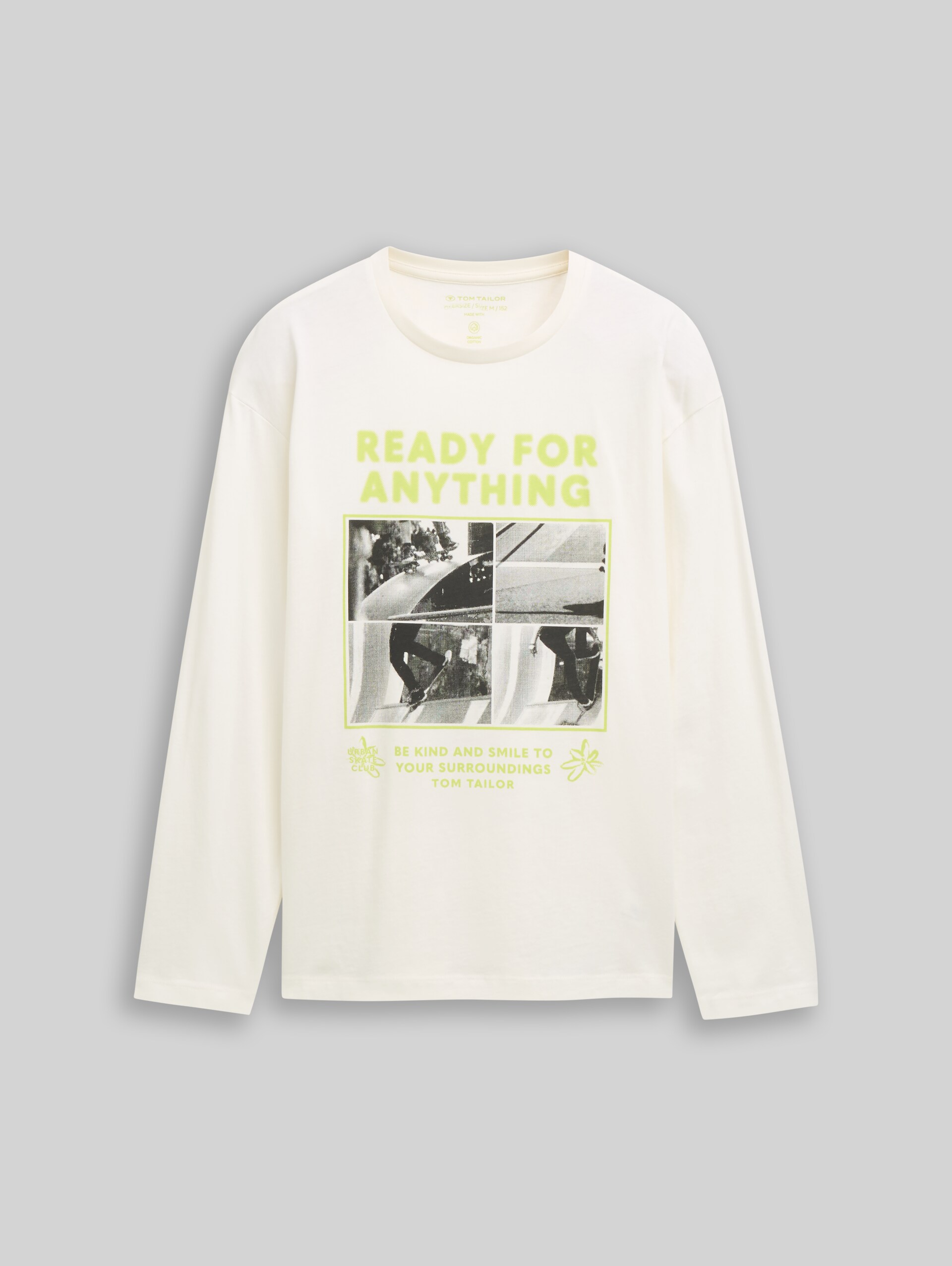 Oversize Langarmshirt mit Print - Wool White - Vorder-Produkt-Ansicht