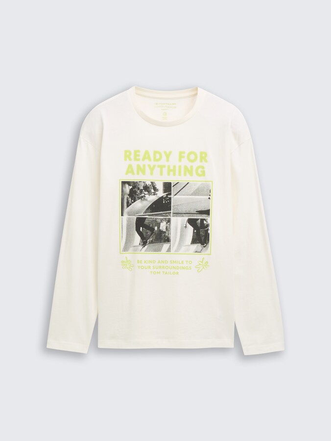 Oversized shirt met lange mouwen en print door Teen Boys, Wool White