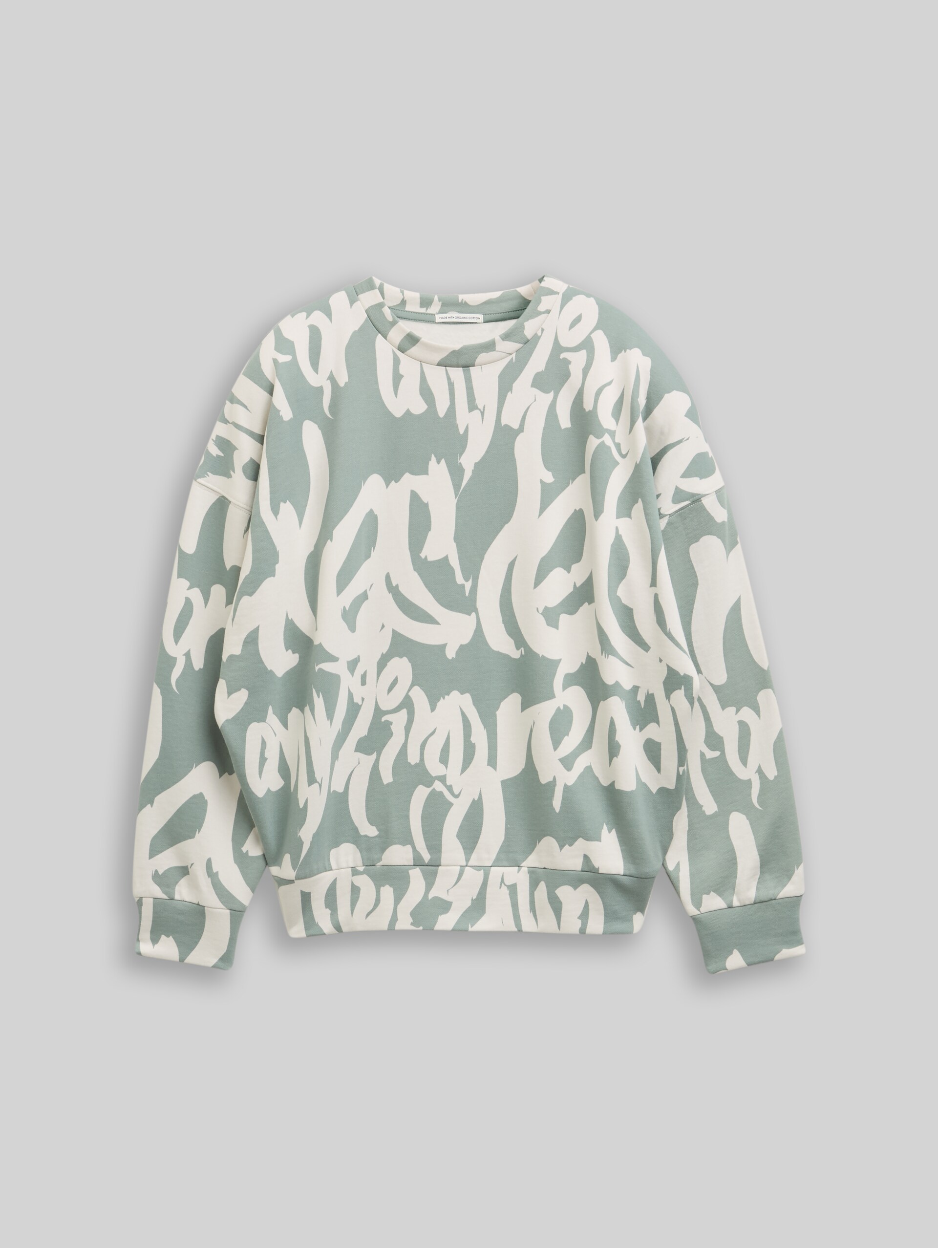 Oversized sweatshirt with all-over print - leaf green big wording design - Front product view