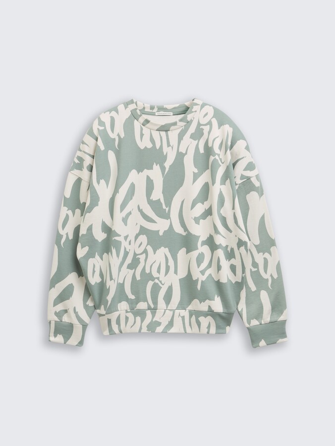 Oversized sweatshirt met all-over print door Teen Boys, leaf green big wording design