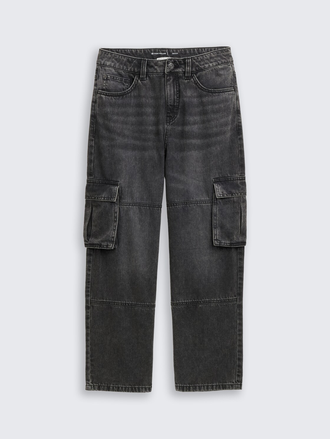 Baggy Cargo Jeans - used dark stone grey denim - Vorder-Produkt-Ansicht