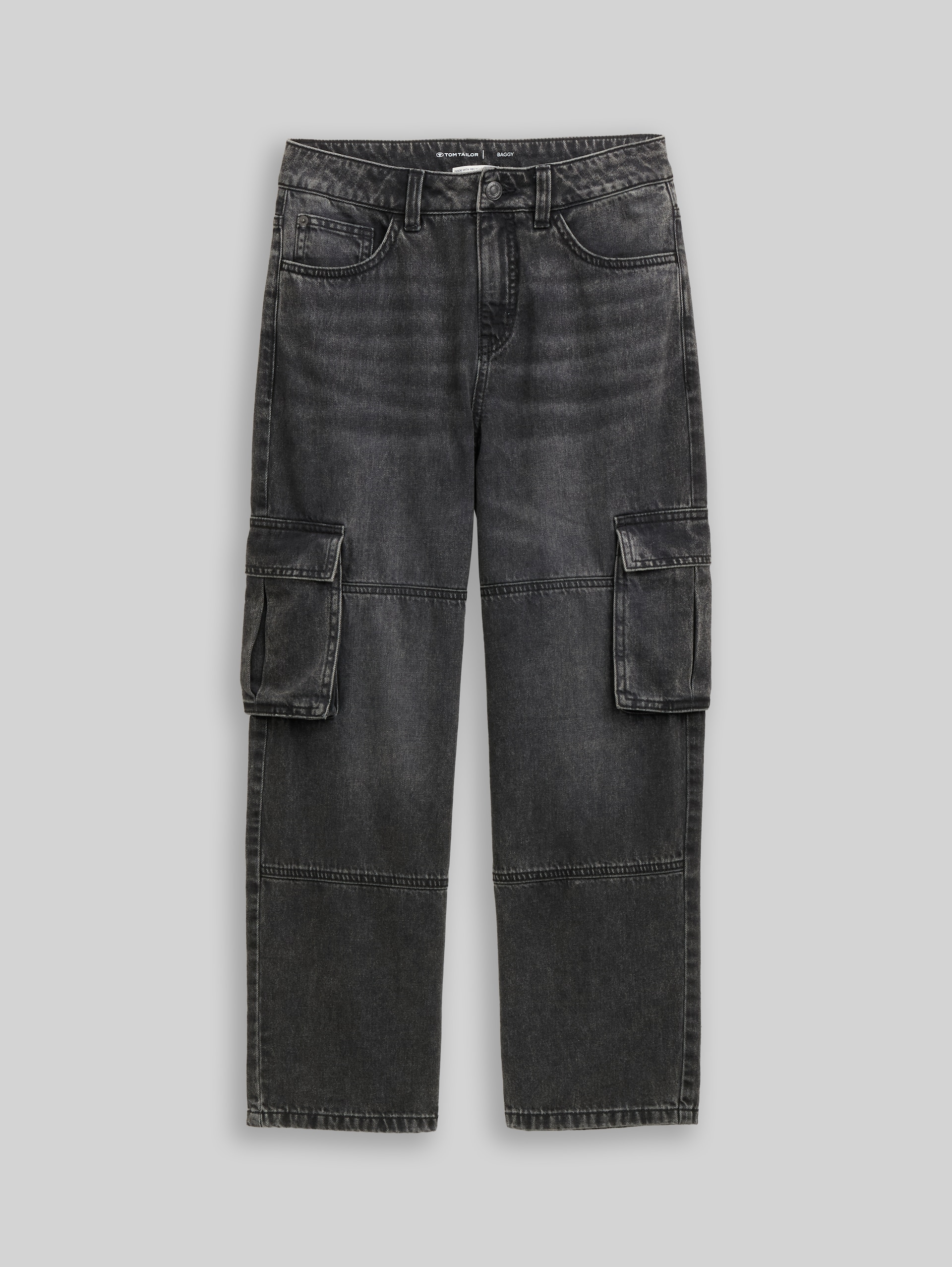 Baggy cargo jeans - used dark stone grey denim - Front product view