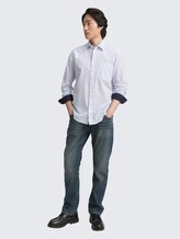 Regular Fit Hemd mit Streifenmuster - white blue stripe - Model-Vorderansicht