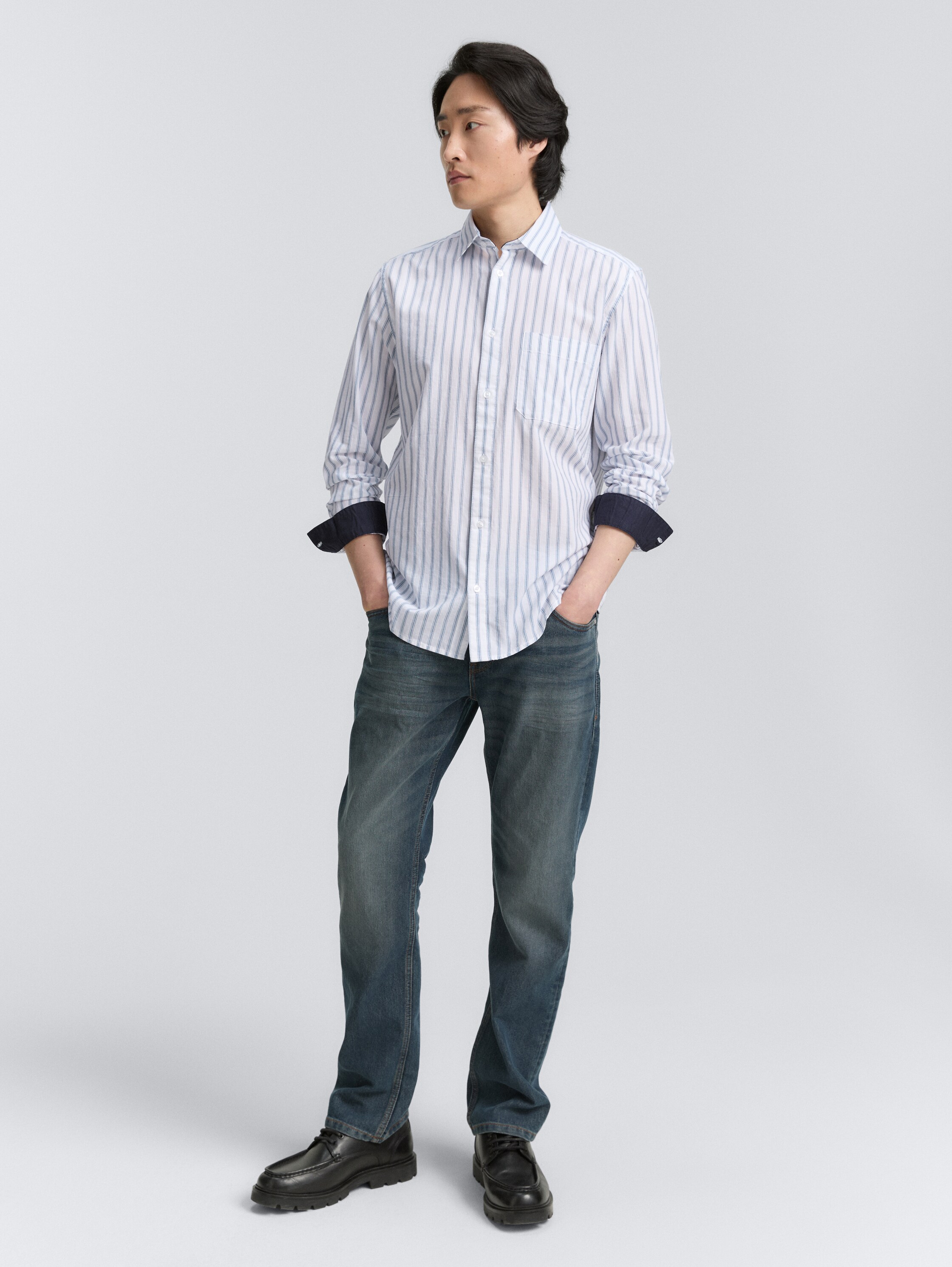 Regular Fit Hemd mit Streifenmuster - white_blue_stripe - 