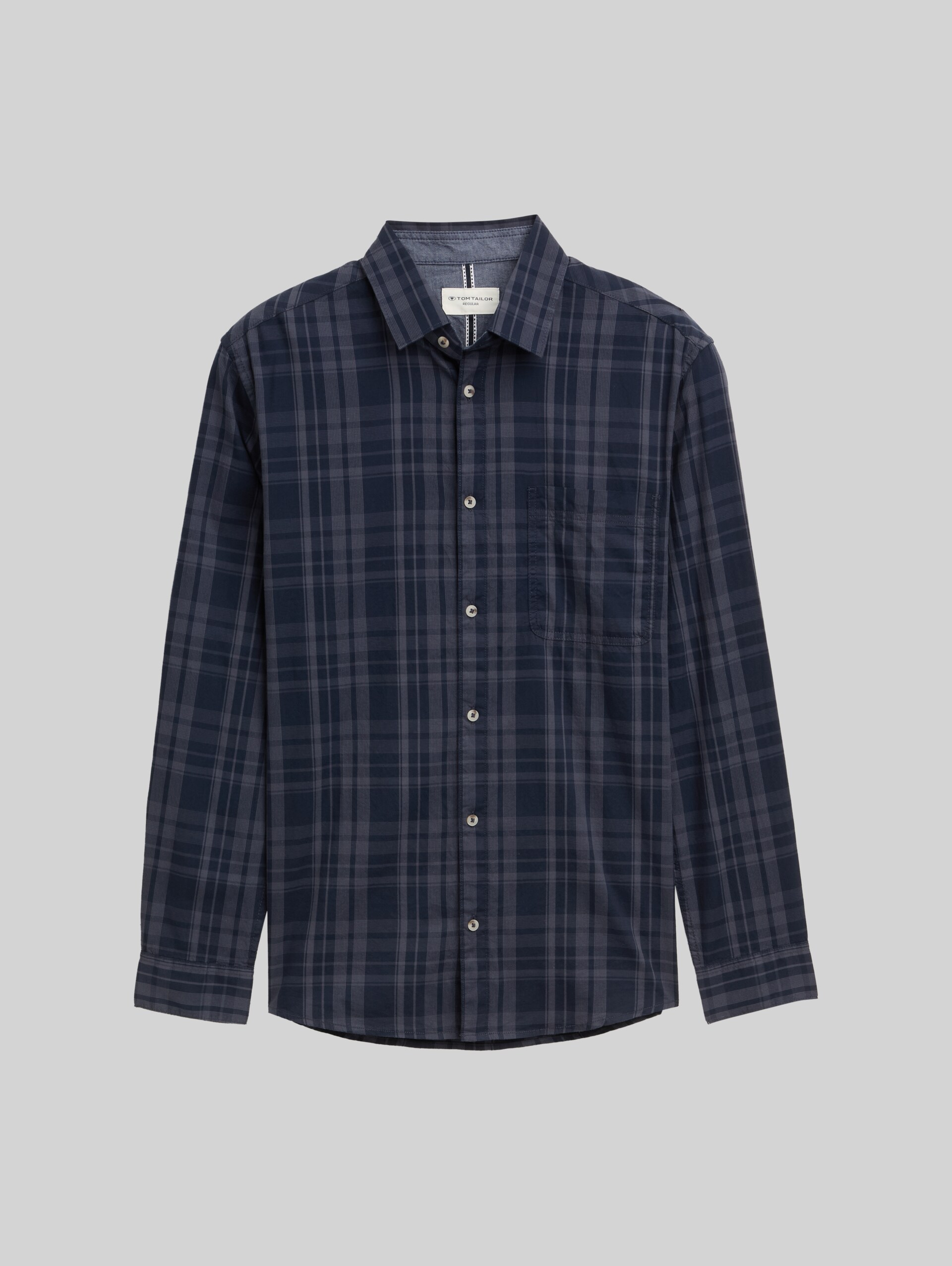 Regular fit shirt with chequered pattern - navy tonal check - Front product view