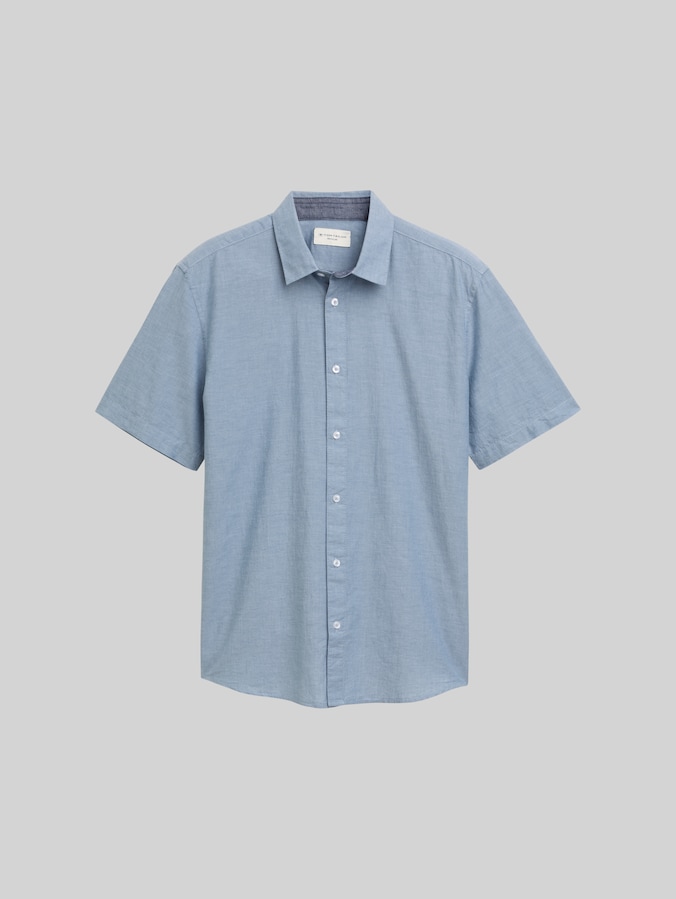Regular Fit Kurzarmhemd aus Baumwolle von Men, real teal blue chambray