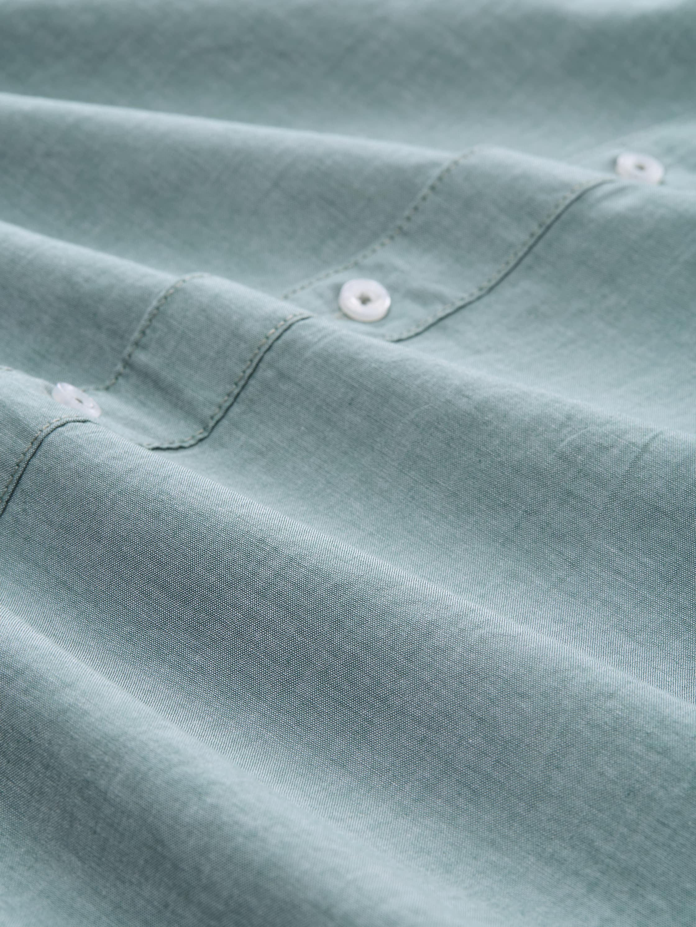Regular fit short-sleeved cotton shirt - jasper_green_chambray - 