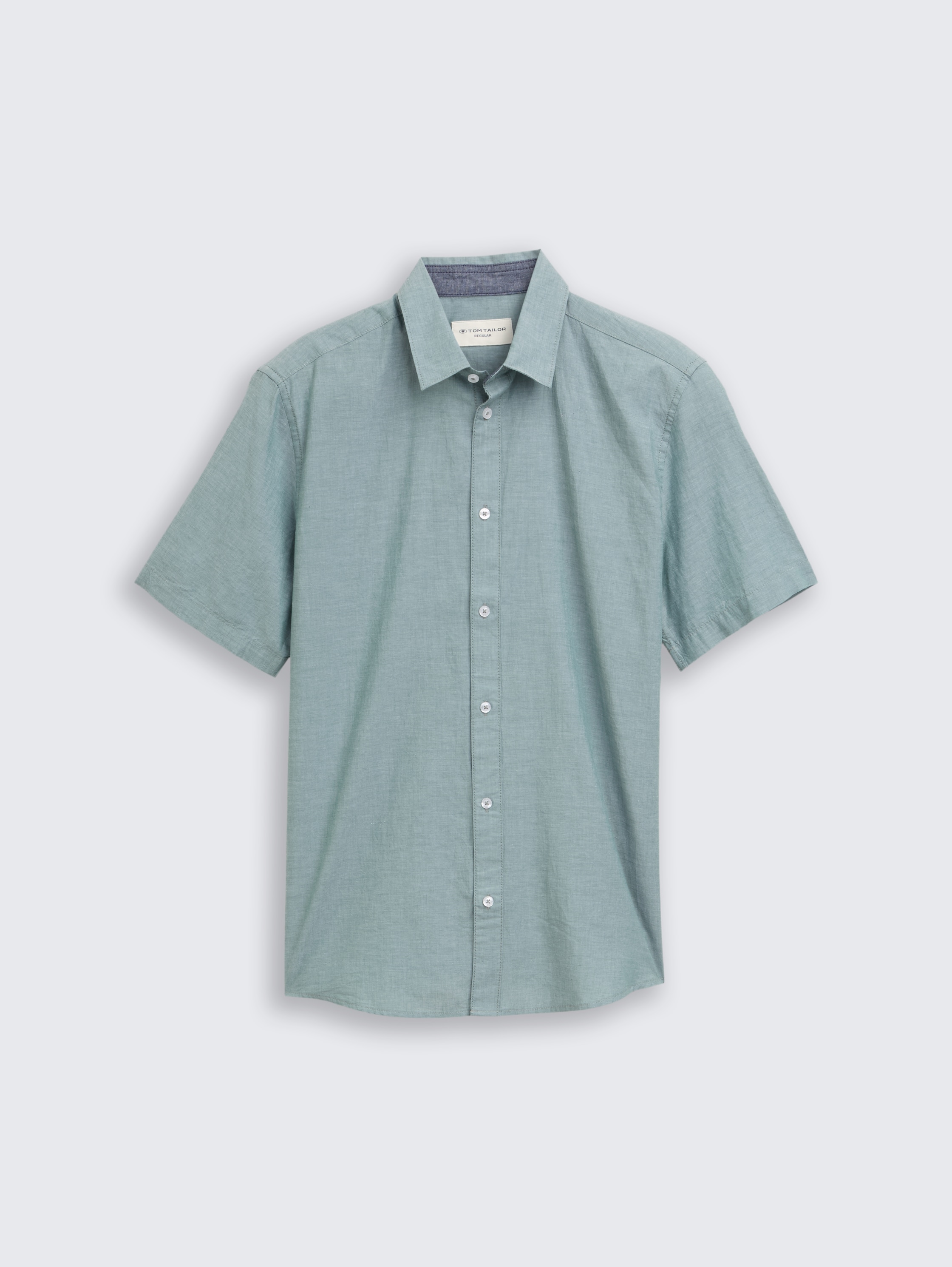 Regular fit short-sleeved cotton shirt - jasper_green_chambray - 