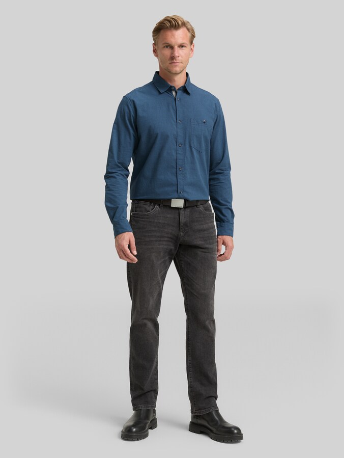 Regular fit overhemd met borstzak door Men, teal navy horizontal structure